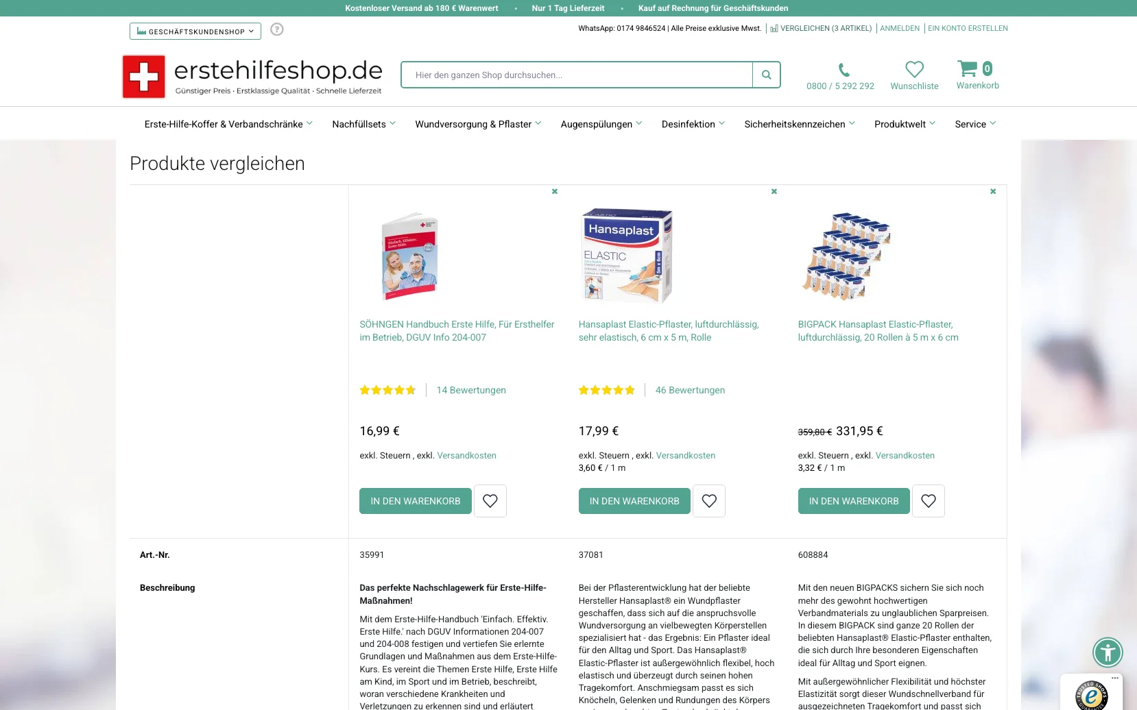 Screenshot-Beleg: erstehilfeshop.de — Kriterium 3.4 Vergleichsfunktion
