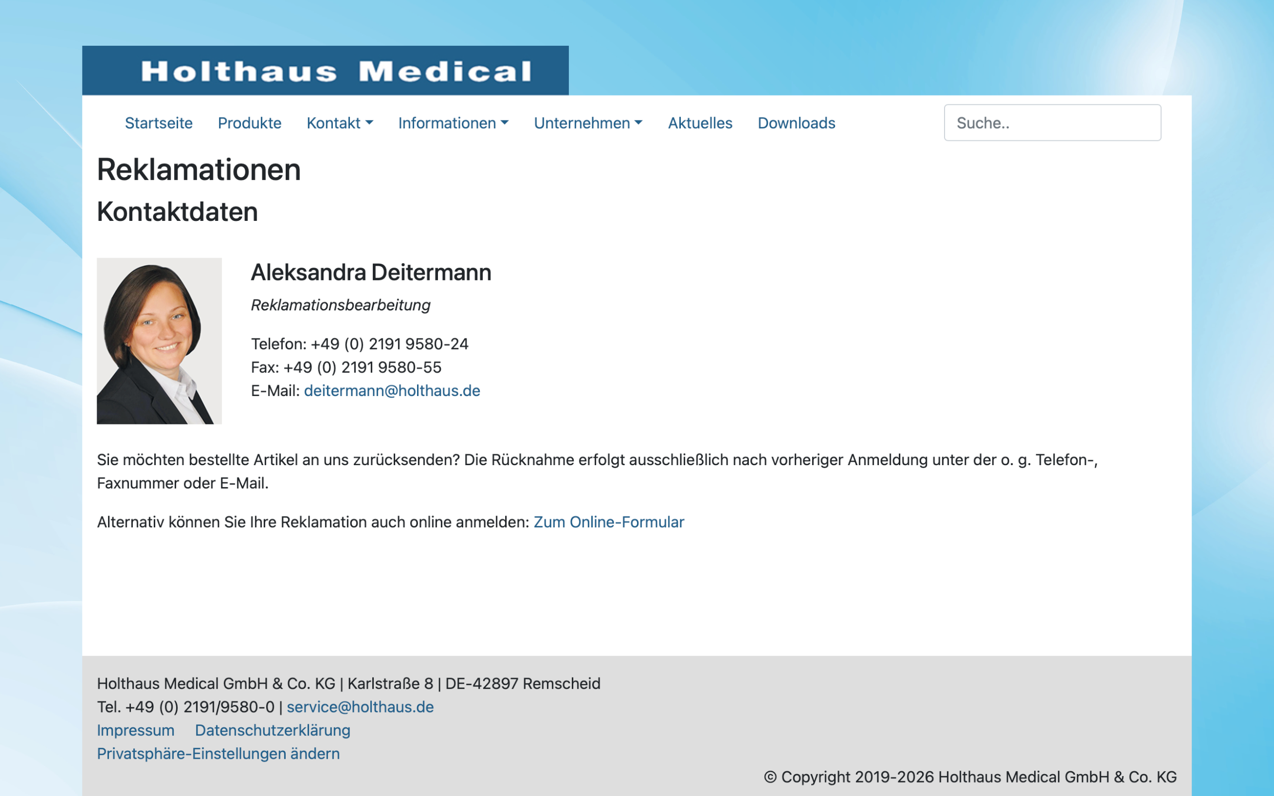 Screenshot-Beleg: Holthaus Medical — Kriterium 6.5 Service- / Wartungs-Bereich
