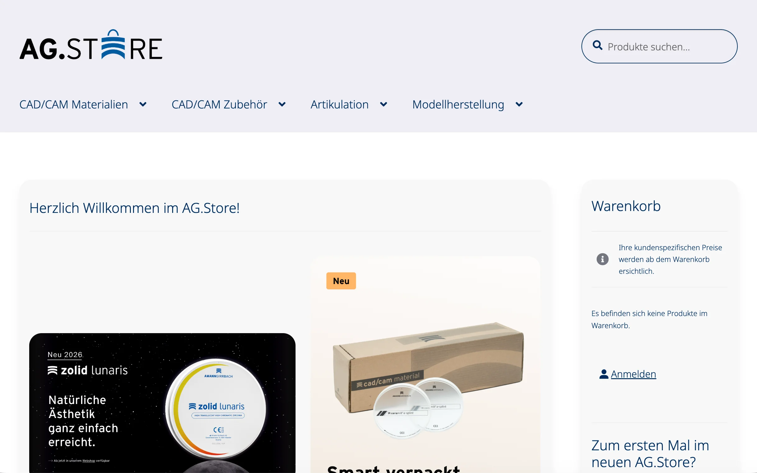 Screenshot-Beleg: Amann Girrbach — Kriterium 5.1 „Wo kaufen"-Info auf Site