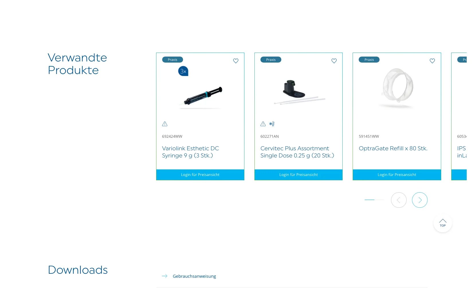 Screenshot-Beleg: Ivoclar Vivadent — Kriterium 4.9 Passende Produkte & Zubehör