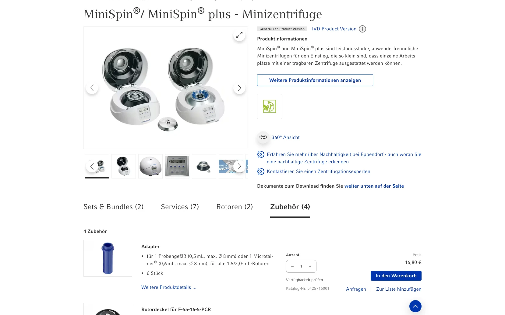 Screenshot-Beleg: Eppendorf — Kriterium 4.9 Passende Produkte & Zubehör