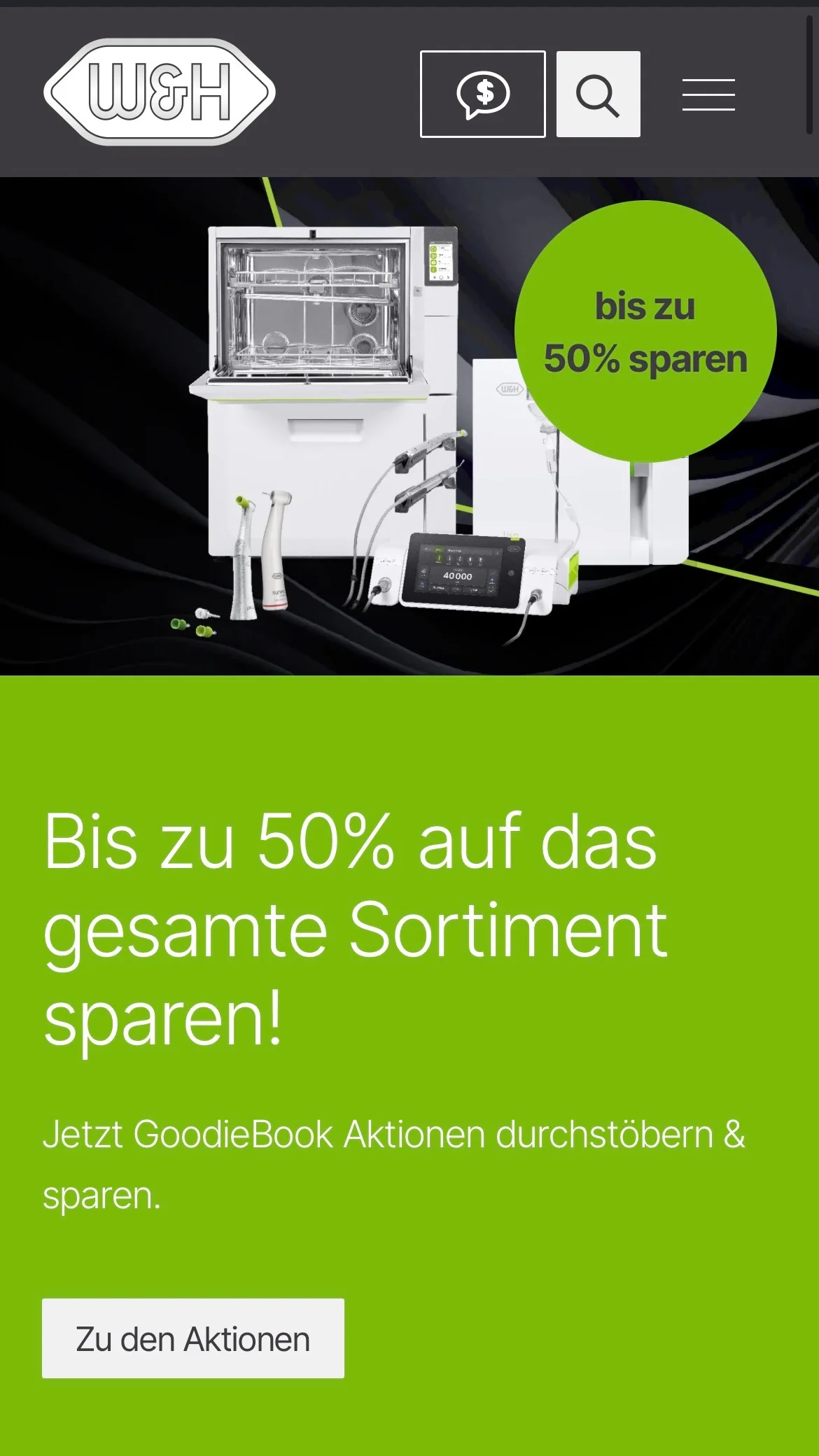 Screenshot-Beleg: W&H Dentalwerk — Kriterium 7.5 Mobile Bedienbarkeit