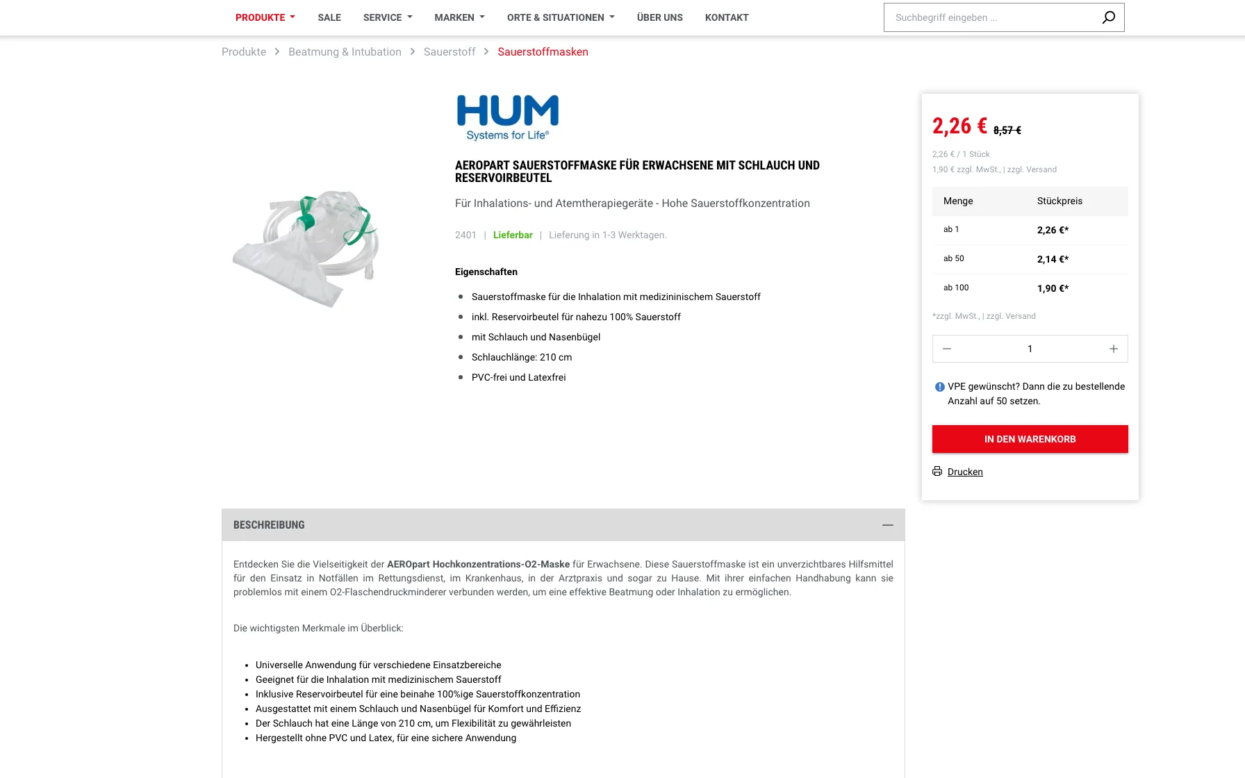 Screenshot-Beleg: 1a-medizintechnik — Kriterium 4.4 Verpackungseinheit / Varianten