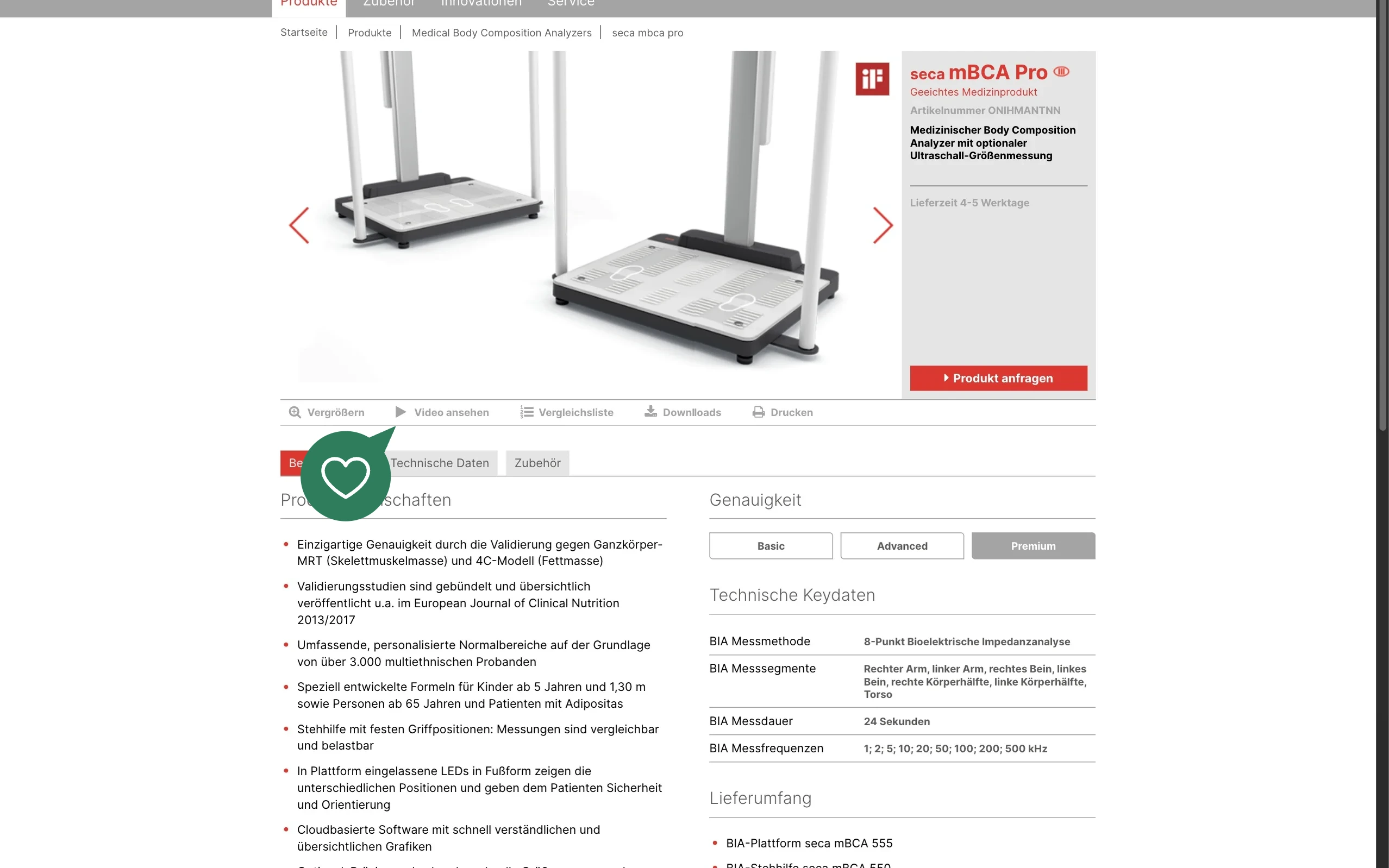 Screenshot-Beleg: SECA — Kriterium 4.6 Anwendungs-/Demo-Video auf der Produktseite