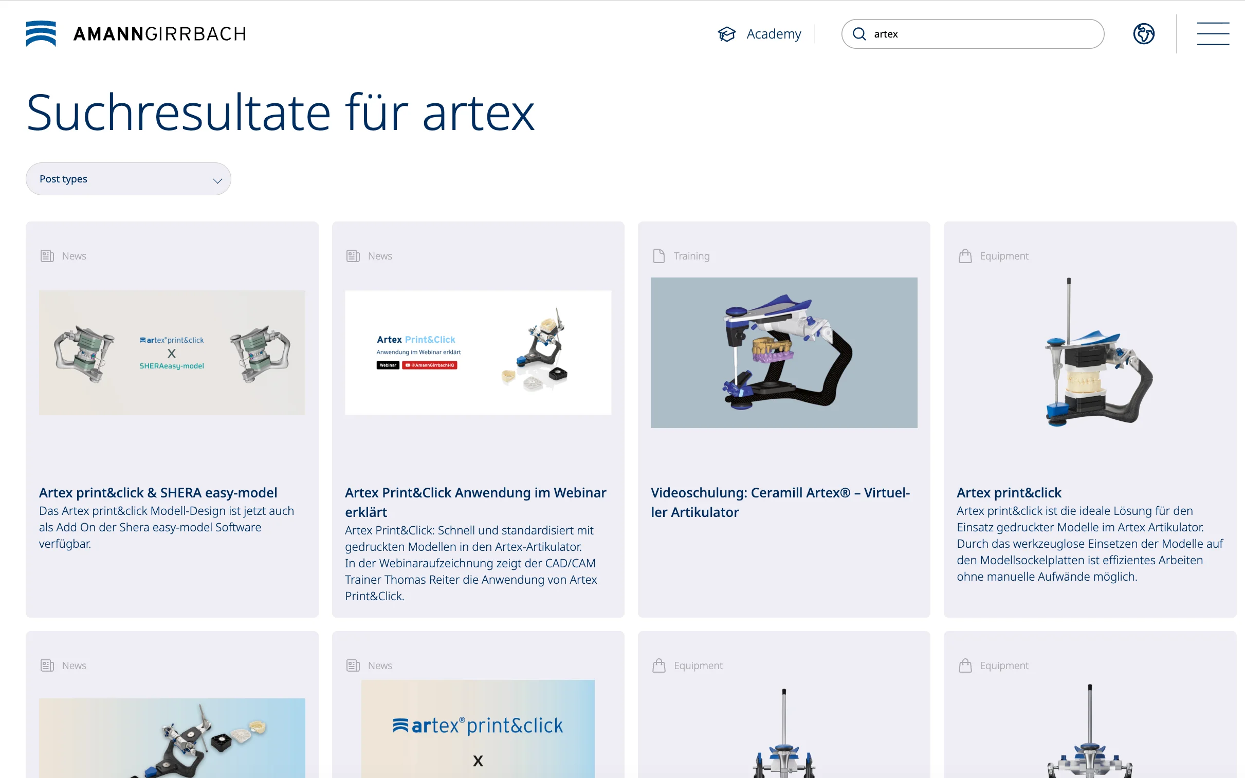 Screenshot-Beleg: Amann Girrbach — Kriterium 2.2 Suche per Artikelnr./PZN/REF