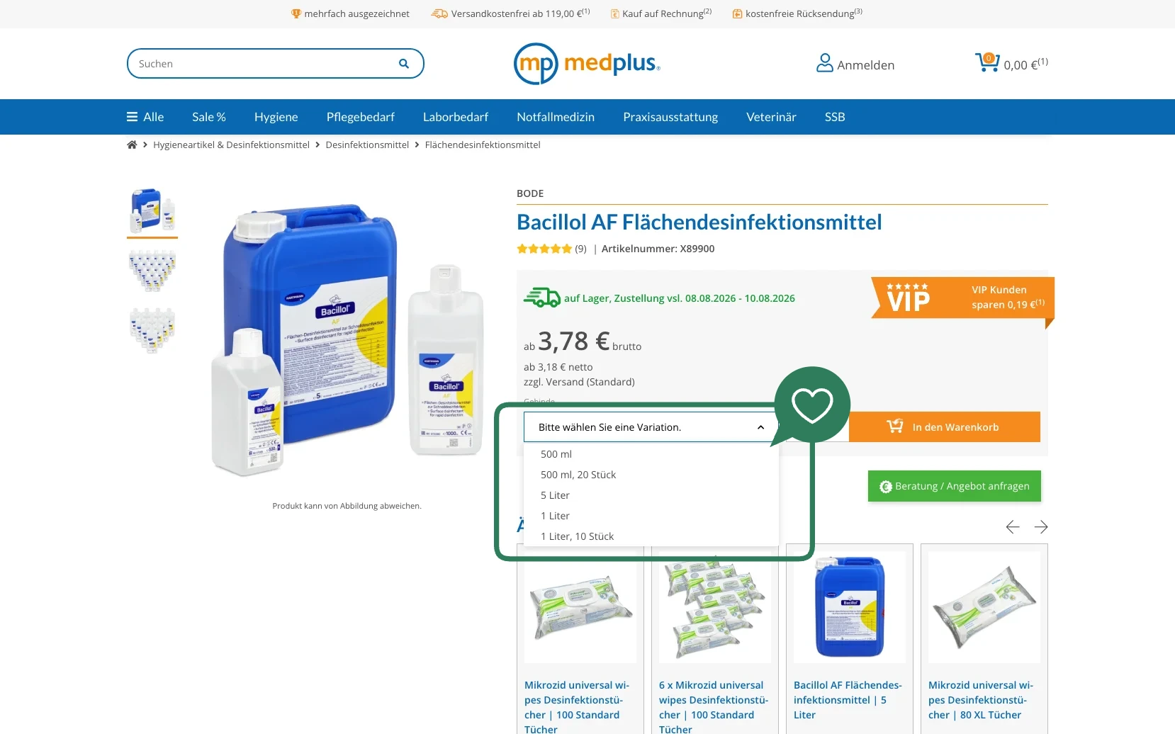 Screenshot-Beleg: medplus24 — Kriterium 4.4 Verpackungseinheit / Varianten