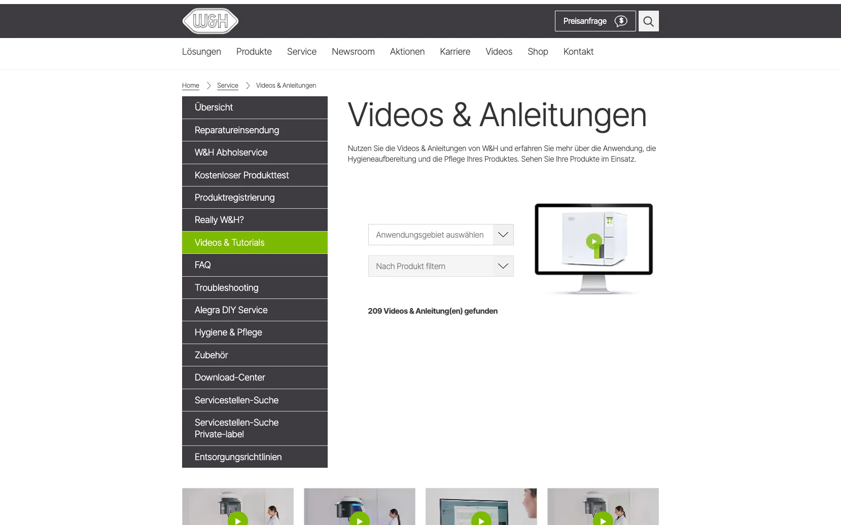 Screenshot-Beleg: W&H Dentalwerk — Kriterium 6.4 Schulungs- / Education-Hub