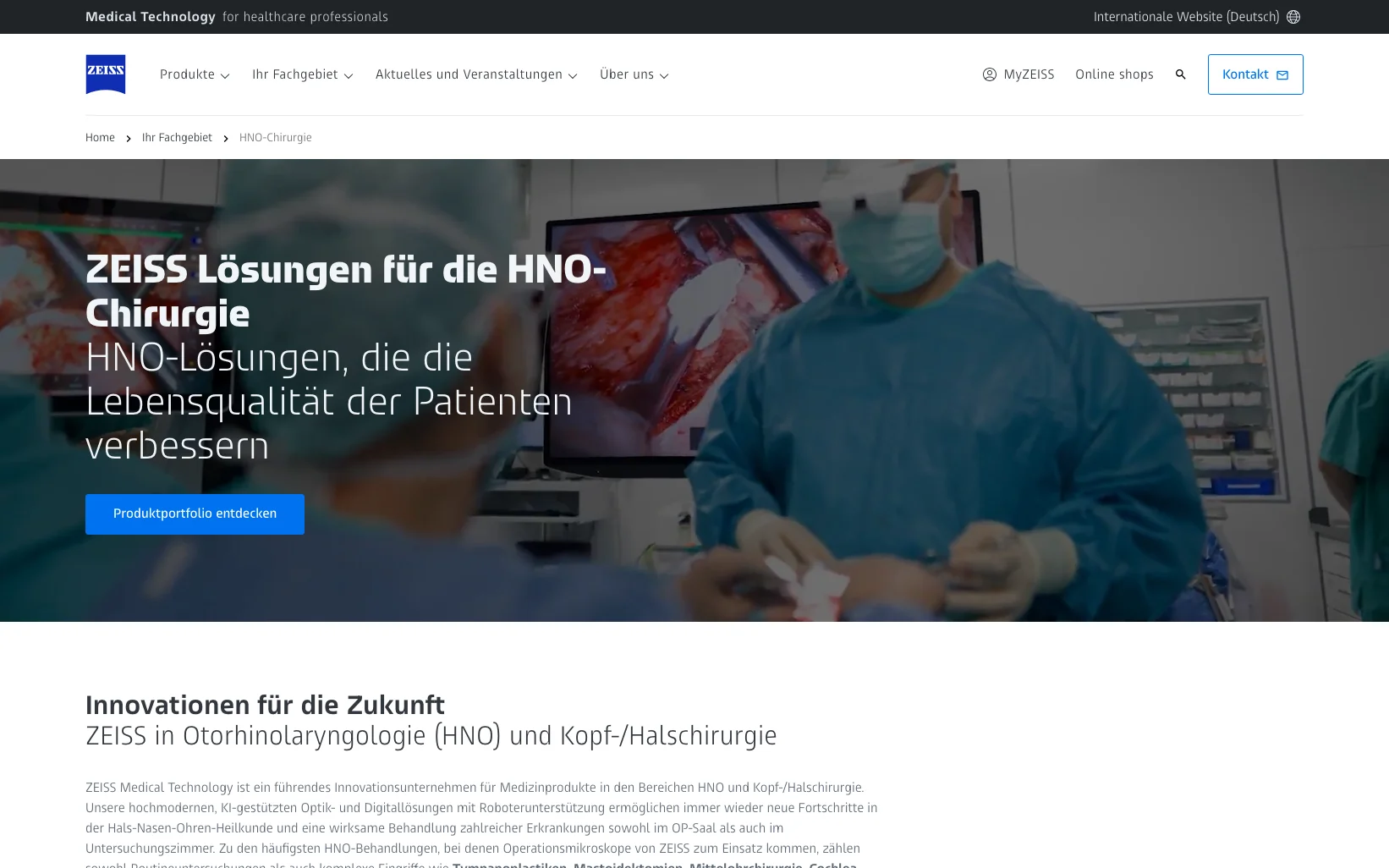 Screenshot-Beleg: Carl Zeiss Meditec — Kriterium 2.5 Einstieg über Anwendung