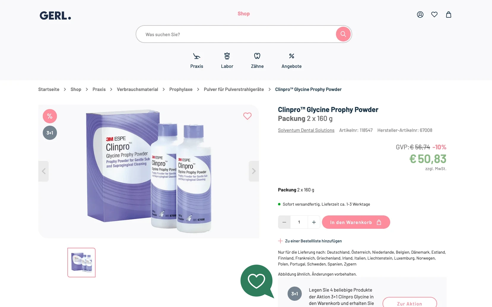 Screenshot-Beleg: Gerl Dental — Kriterium 1.3 Staffelpreise / Mengenrabatte