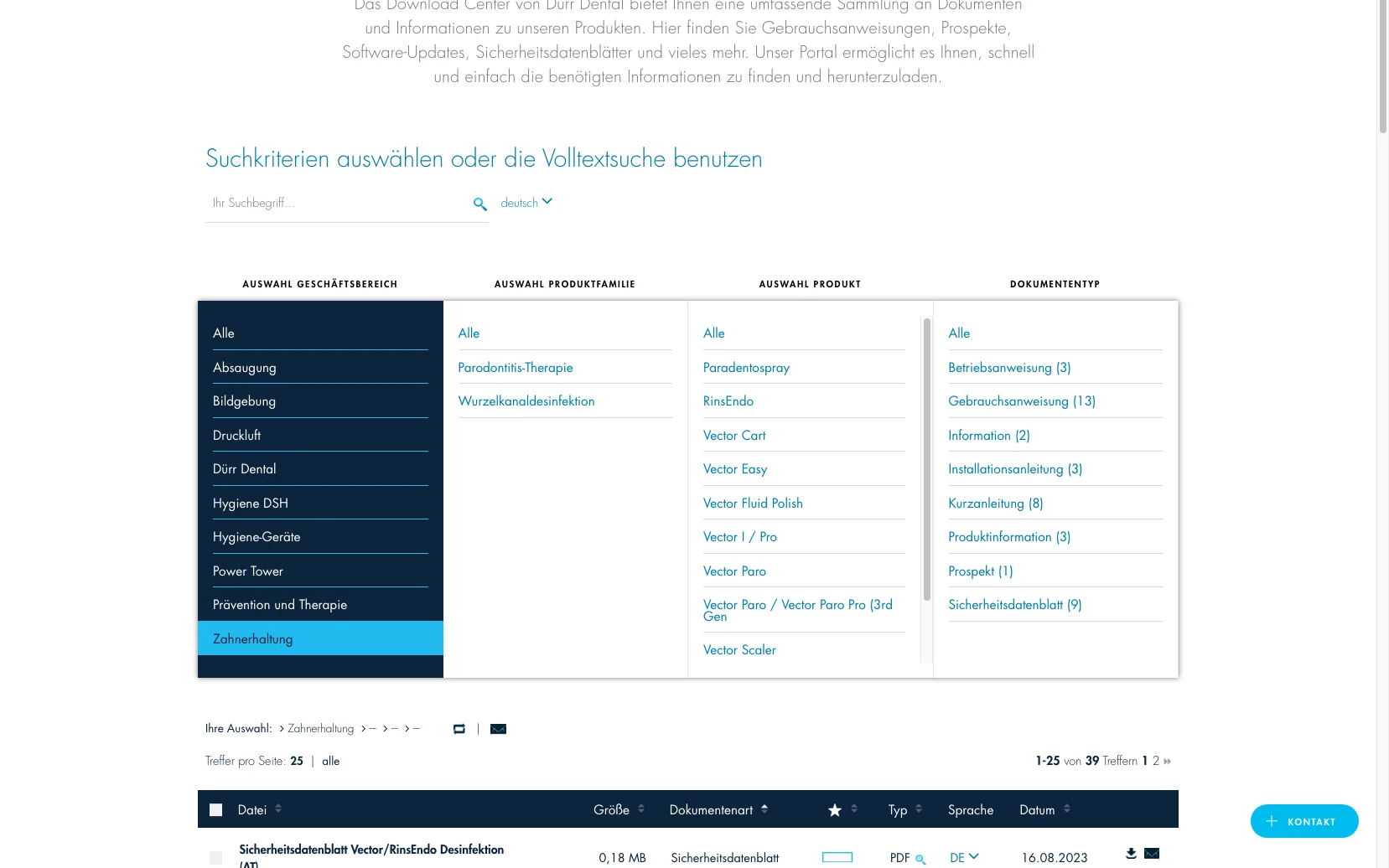 Screenshot-Beleg: Dürr Dental — Kriterium 4.5 Klinische Studien / Evidenz