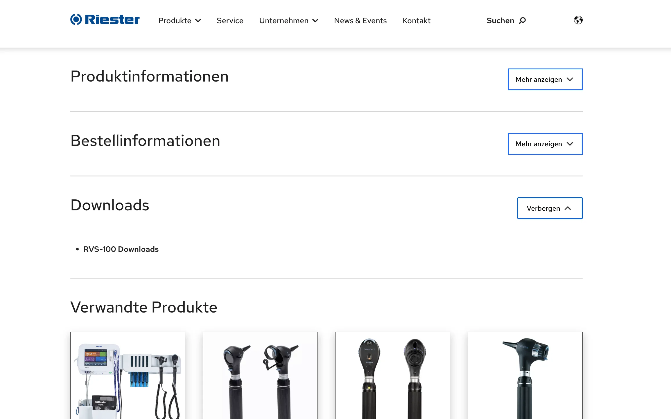 Screenshot-Beleg: Riester — Kriterium 4.2 Tech. Dokumente downloadbar