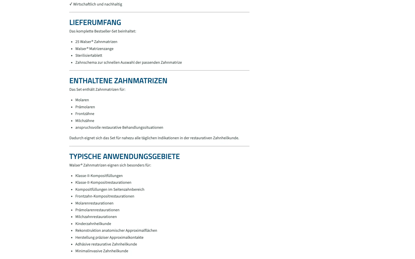 Screenshot-Beleg: Dr. Walser Dental GmbH — Kriterium 4.3 Strukturierte Produktinformation