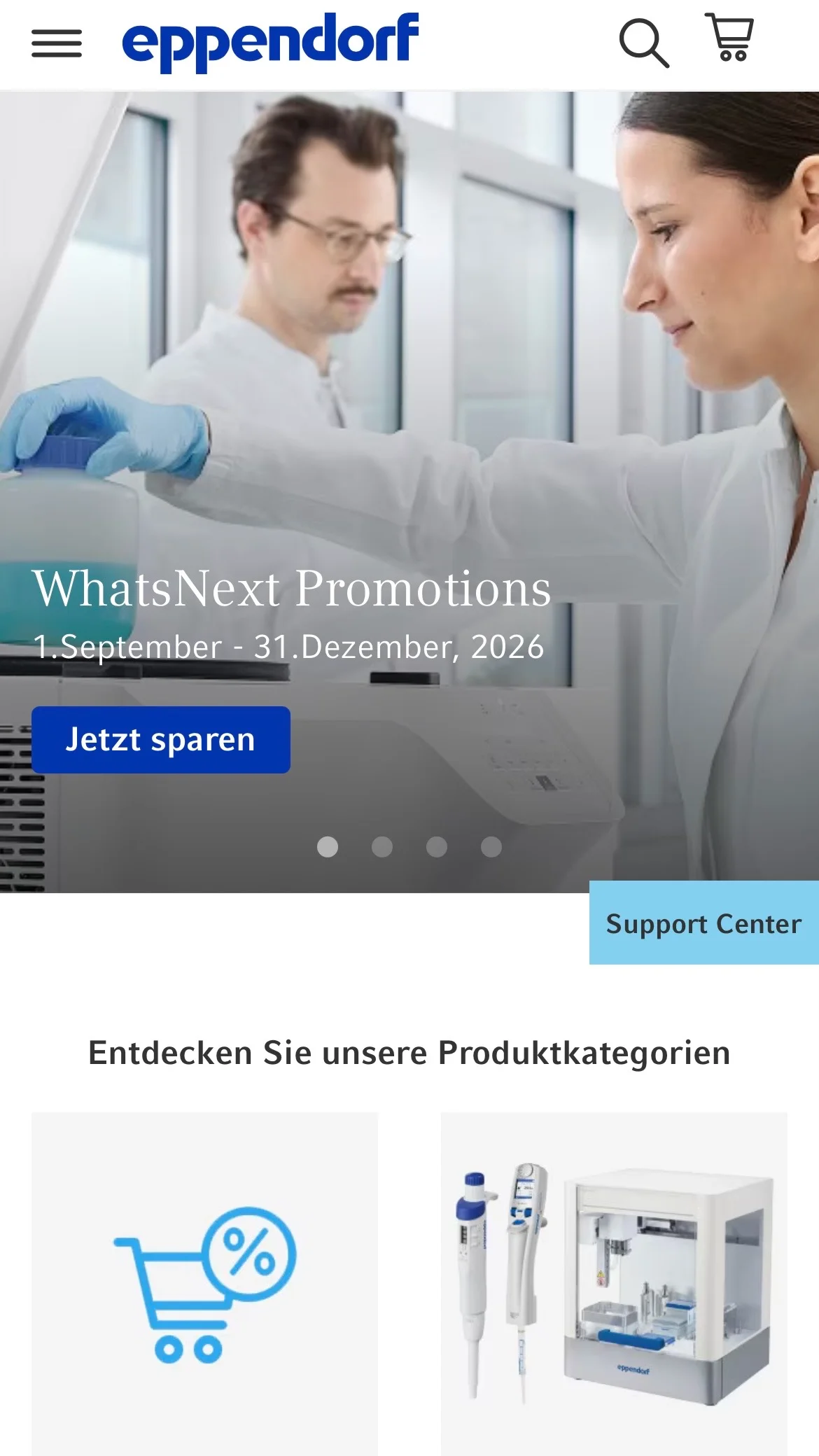 Screenshot-Beleg: Eppendorf — Kriterium 7.5 Mobile Bedienbarkeit