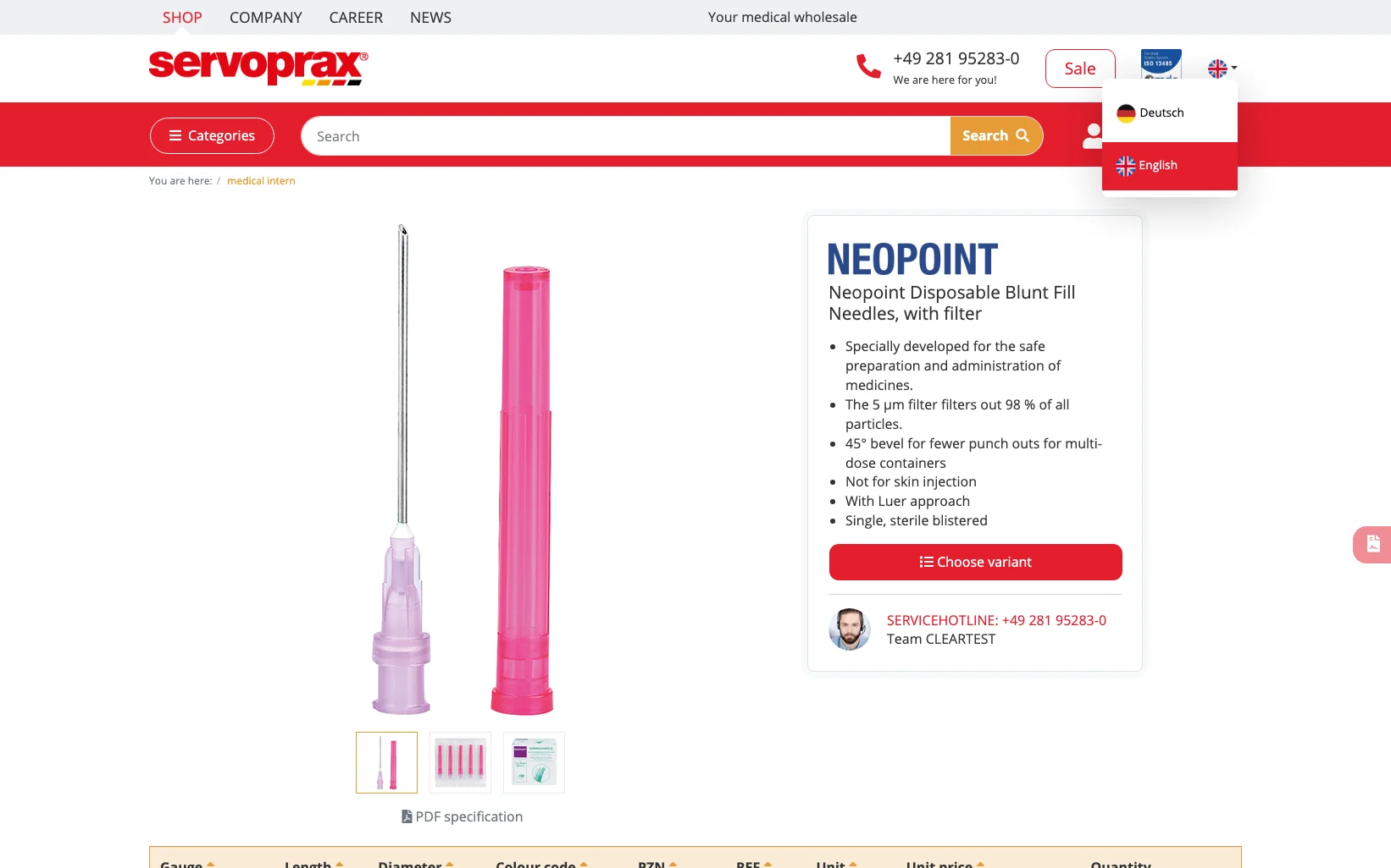 Screenshot-Beleg: Servoprax — Kriterium 1.5 Sprachauswahl