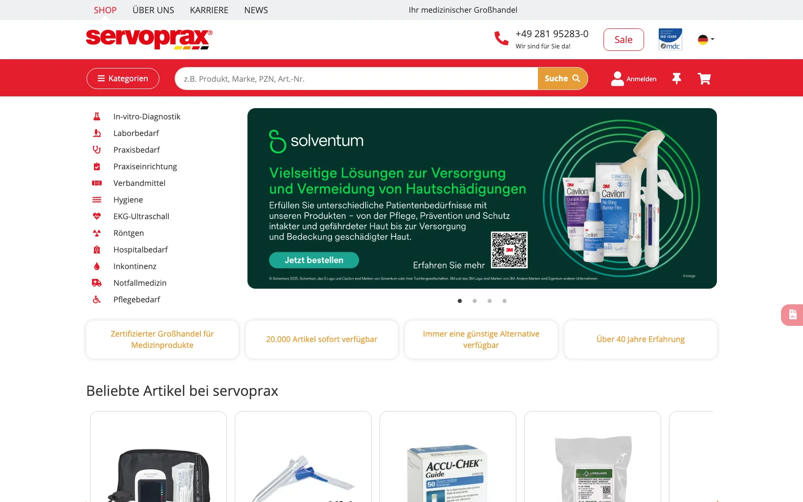 Screenshot-Beleg: Servoprax — Kriterium 1.4 Design & Gesamteindruck