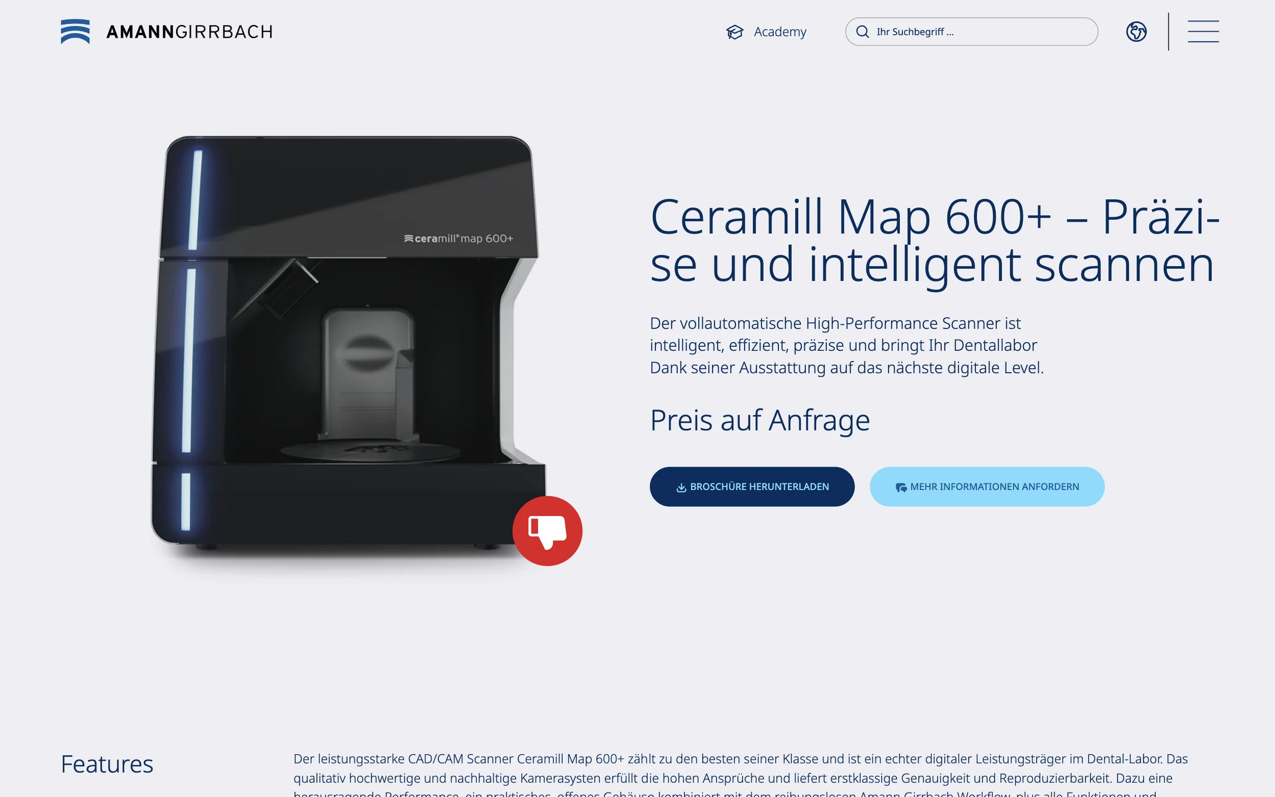 Screenshot-Beleg: Amann Girrbach — Kriterium 4.7 3D / AR / Konfigurator