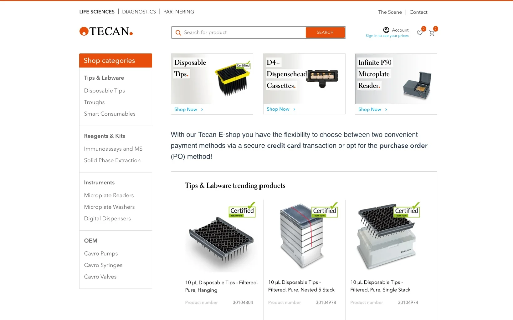 Screenshot-Beleg: Tecan — Kriterium 5.1 „Wo kaufen"-Info auf Site