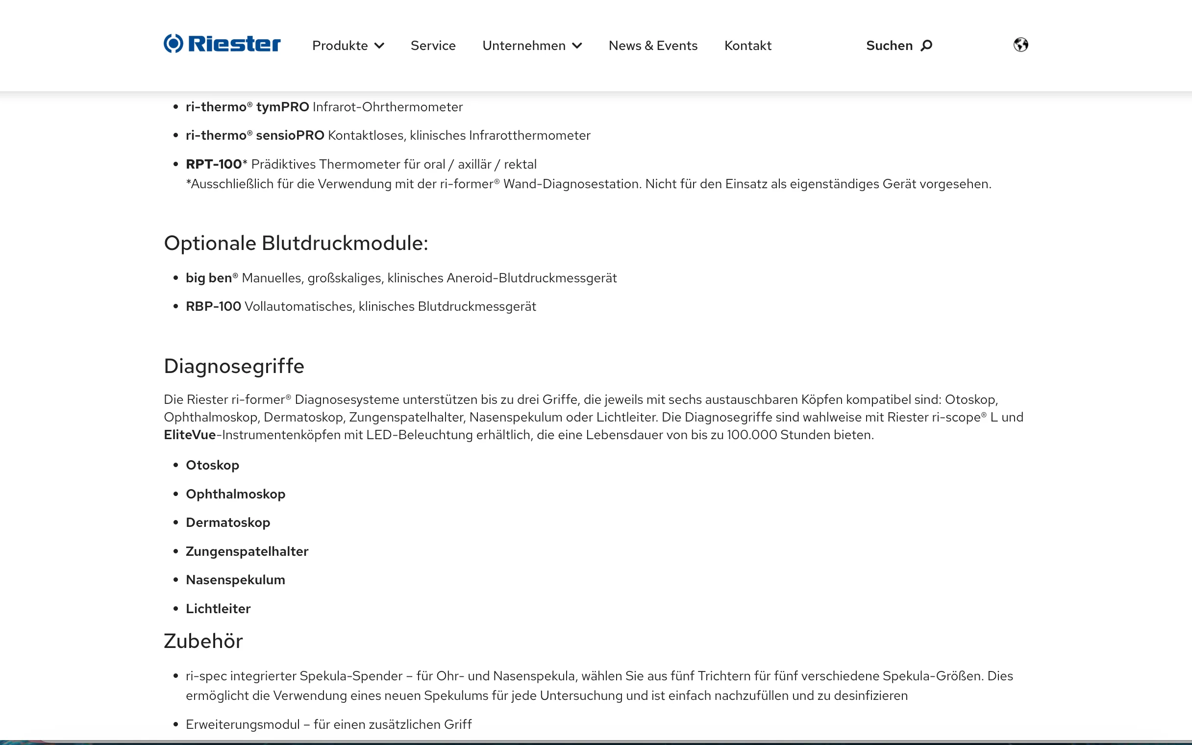 Screenshot-Beleg: Riester — Kriterium 1.4 Design & Gesamteindruck