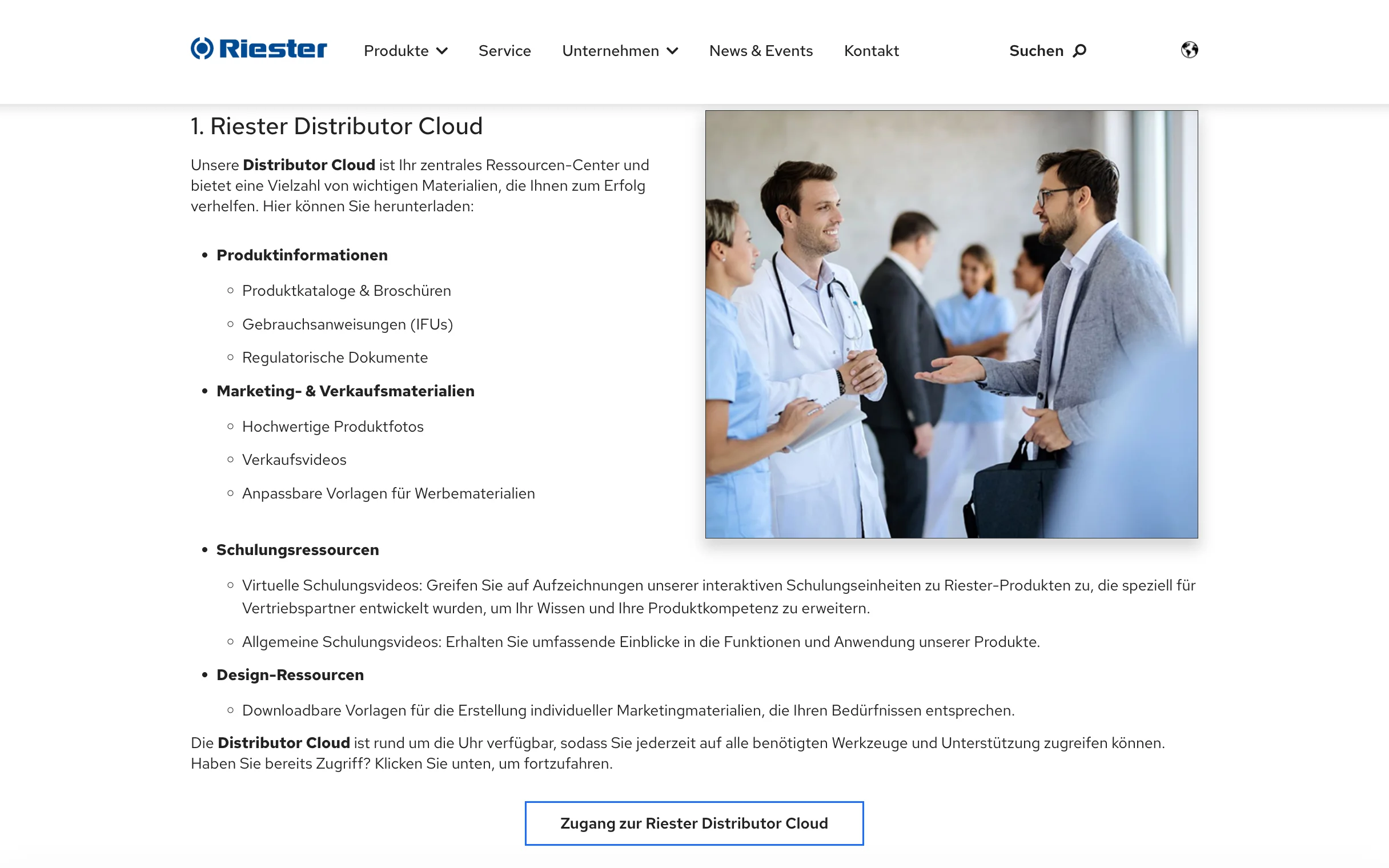 Screenshot-Beleg: Riester — Kriterium 6.5 Service- / Wartungs-Bereich