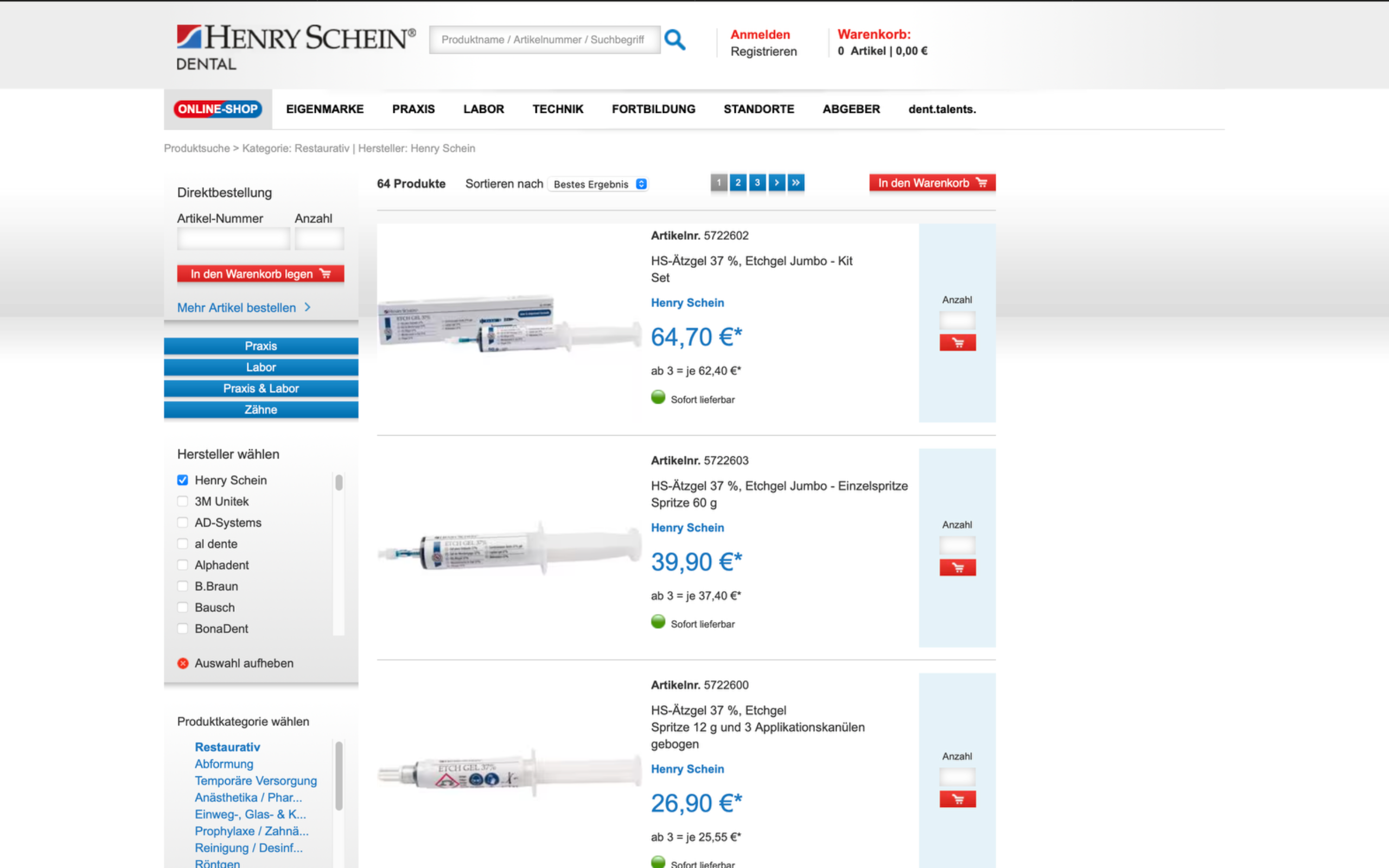 Screenshot-Beleg: Henry Schein Dental — Kriterium 1.2 Grundpreis / €-pro-Einheit