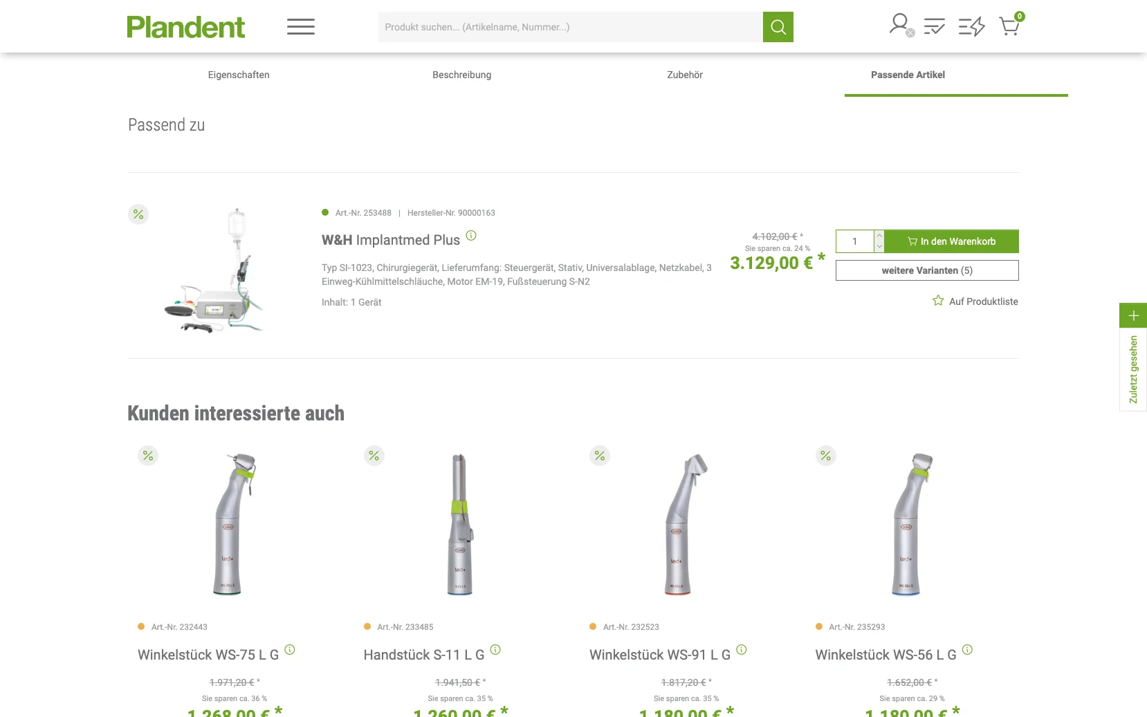 Screenshot-Beleg: Plandent — Kriterium 4.9 Passende Produkte & Zubehör
