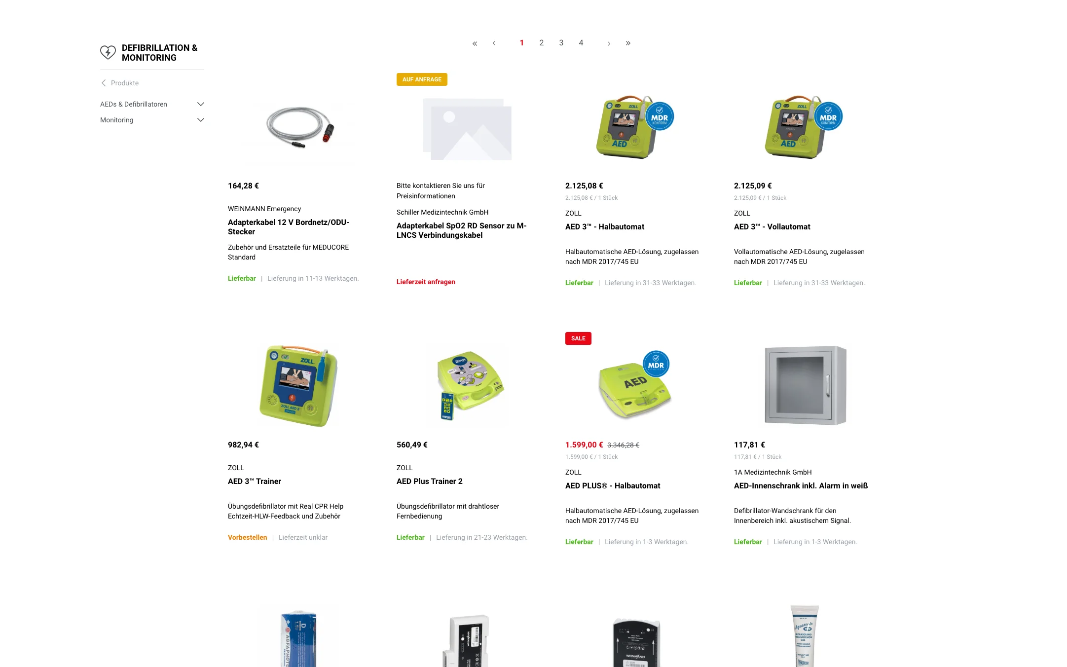 Screenshot-Beleg: 1a-medizintechnik — Kriterium 3.3 Produktidentifikation in der Produktliste