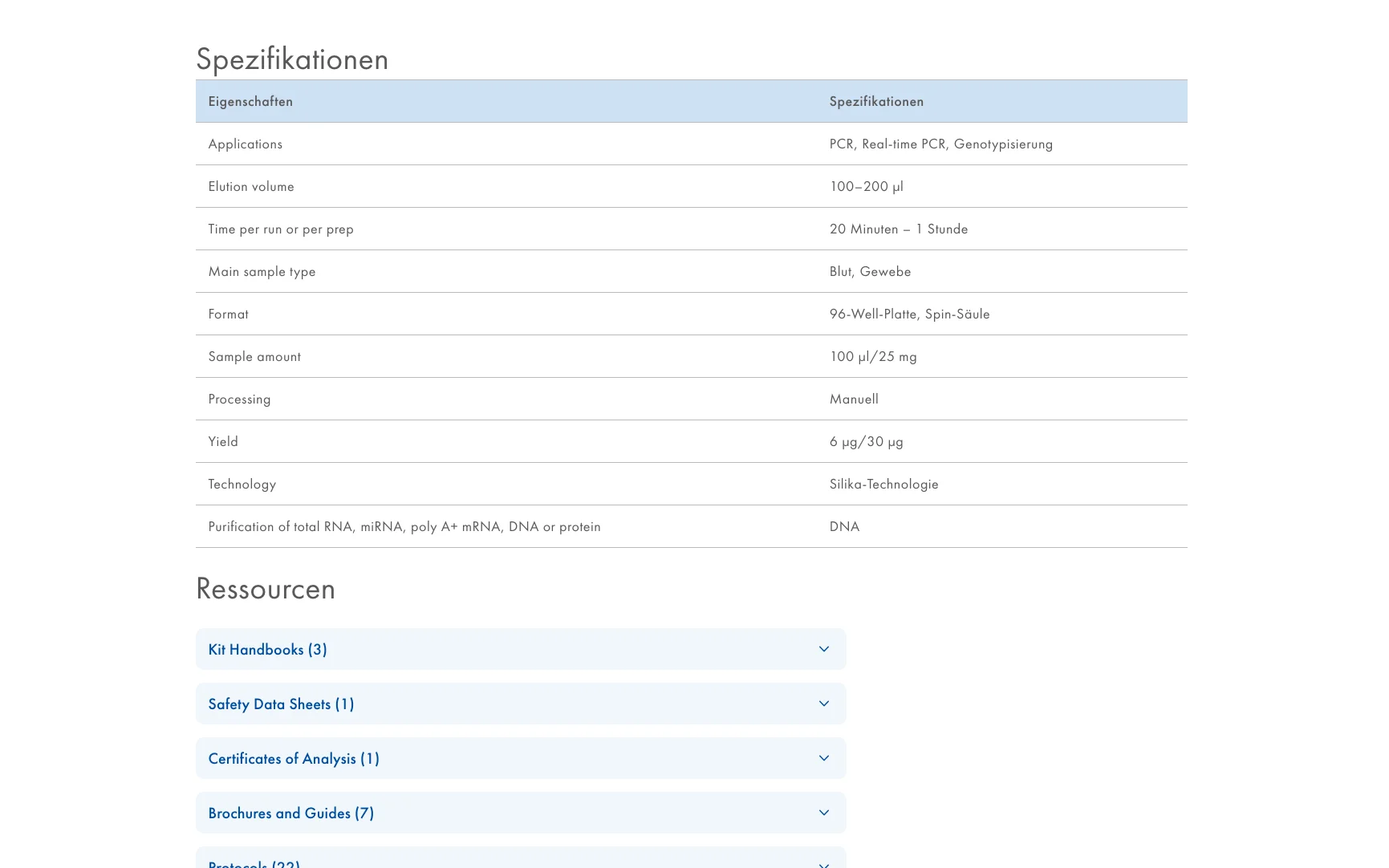 Screenshot-Beleg: QIAGEN — Kriterium 4.3 Strukturierte Produktinformation