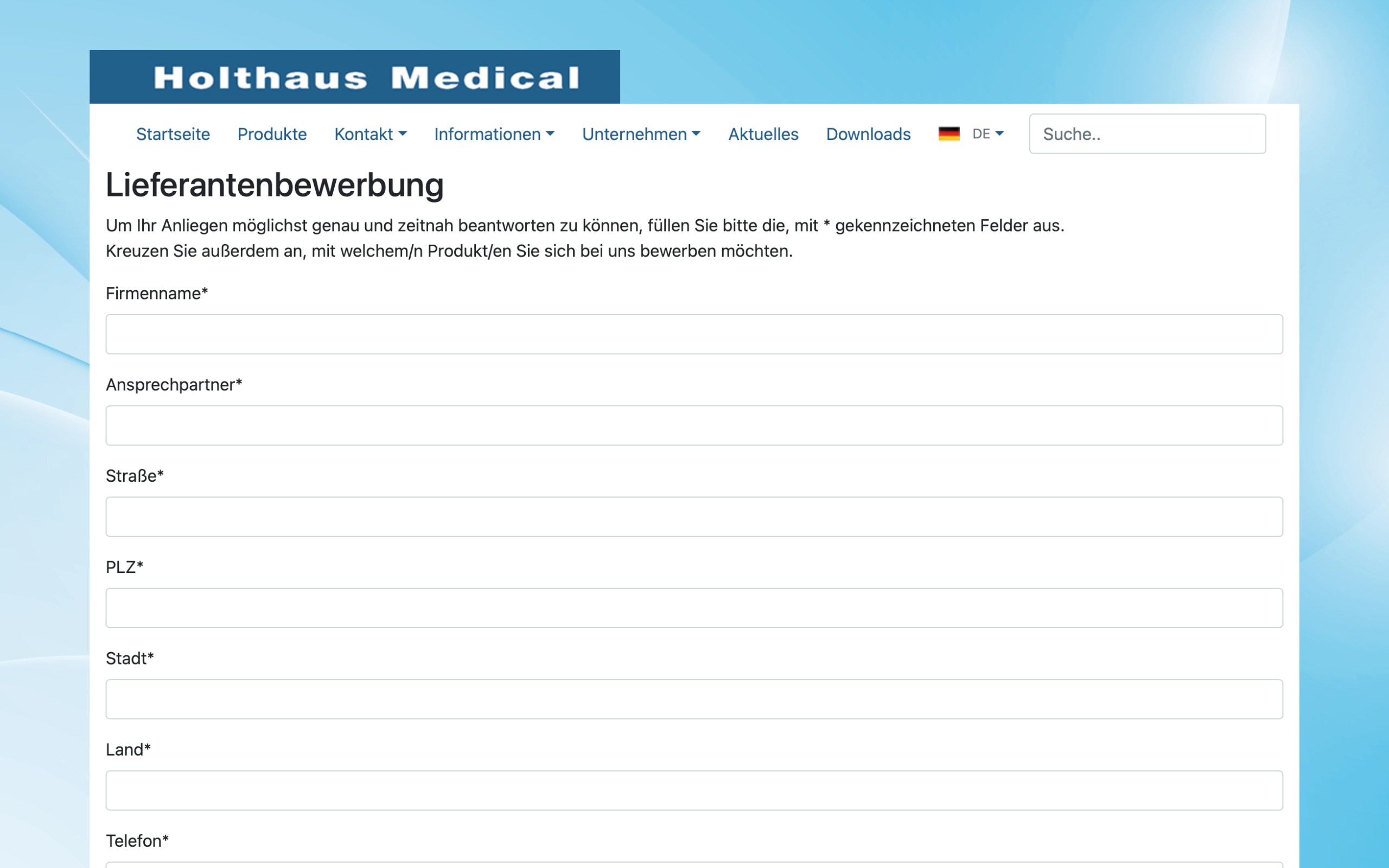 Screenshot-Beleg: Holthaus Medical — Kriterium 5.1 „Wo kaufen"-Info auf Site