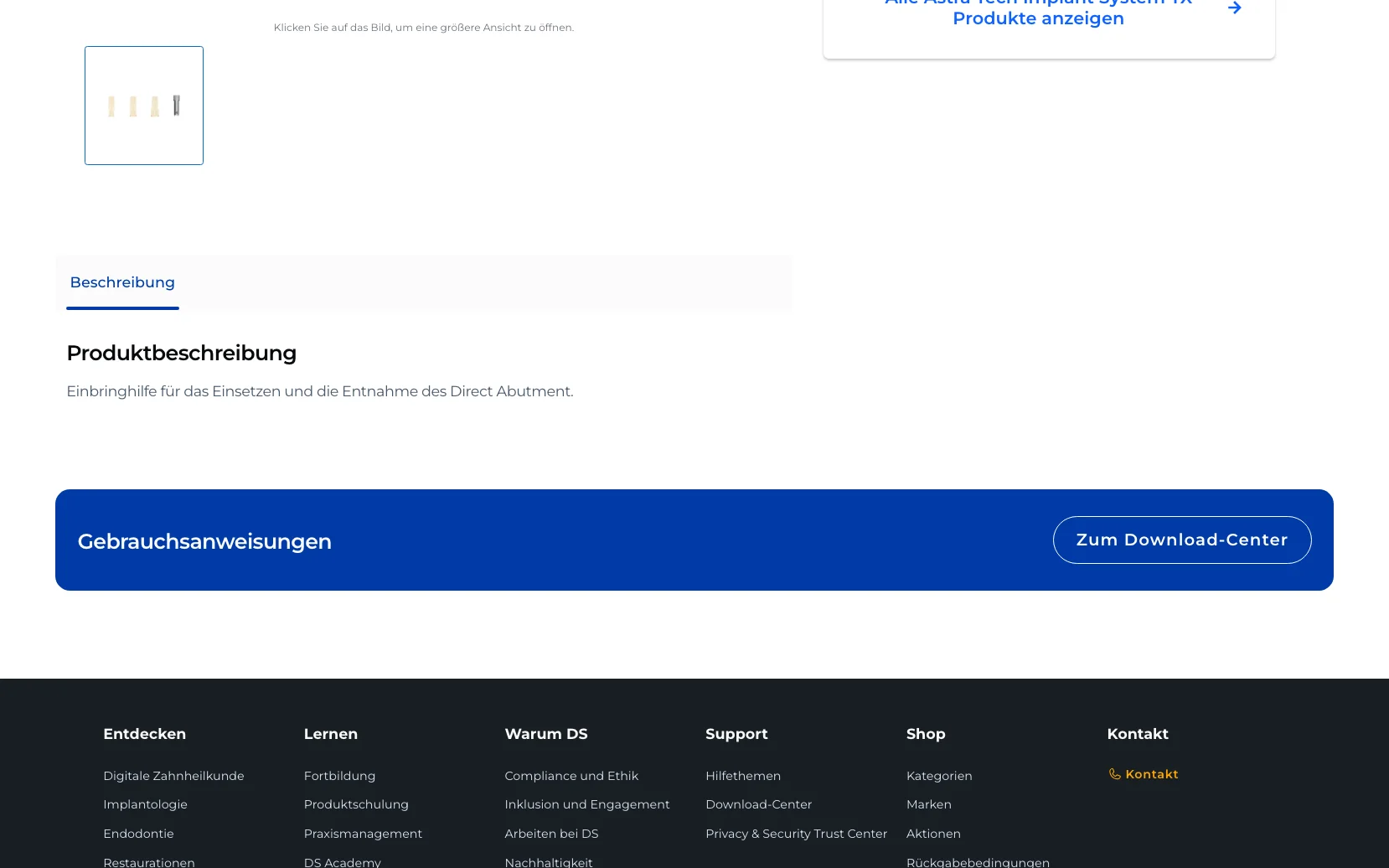 Screenshot-Beleg: Dentsply Sirona — Kriterium 4.2 Tech. Dokumente downloadbar