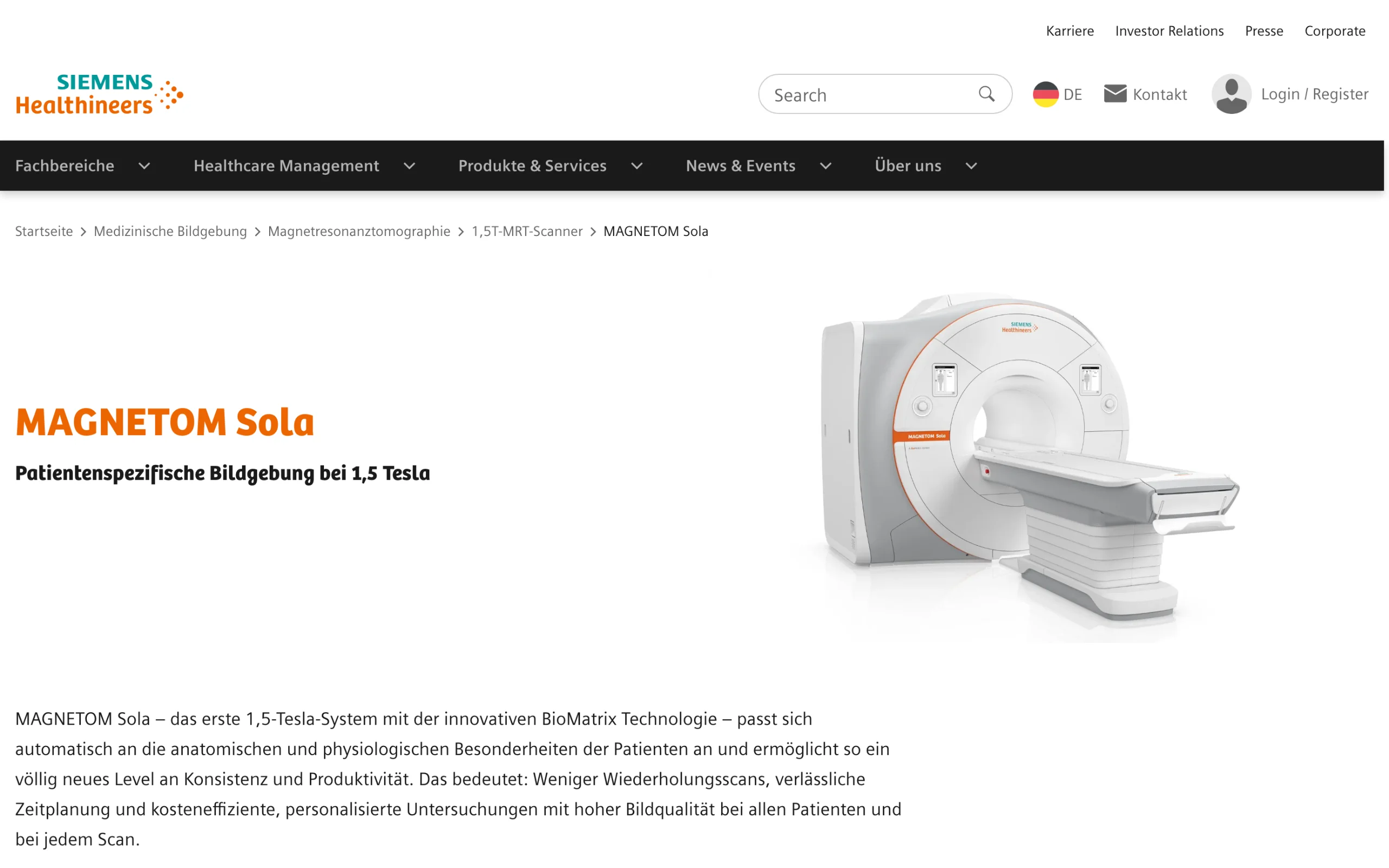 Screenshot-Beleg: Siemens Healthineers — Kriterium 6.1 Kontaktmöglichkeiten präsent