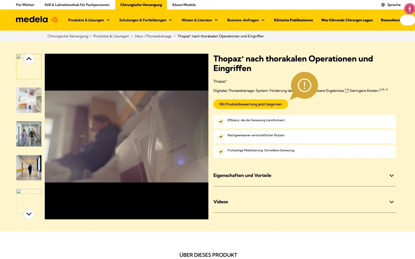 Screenshot-Beleg: Medela — Kriterium 6.1 Kontaktmöglichkeiten präsent