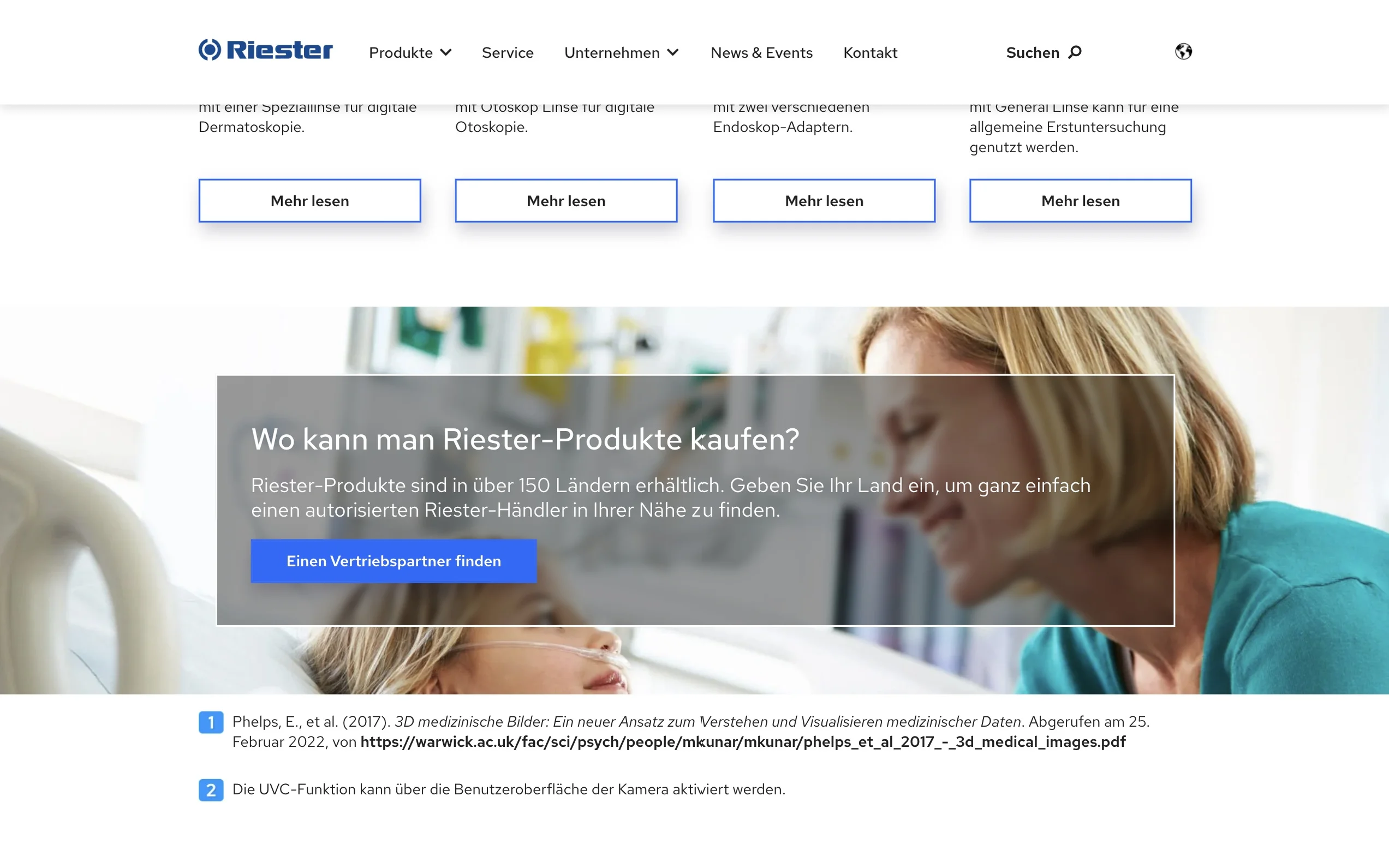 Screenshot-Beleg: Riester — Kriterium 5.1 „Wo kaufen"-Info auf Site
