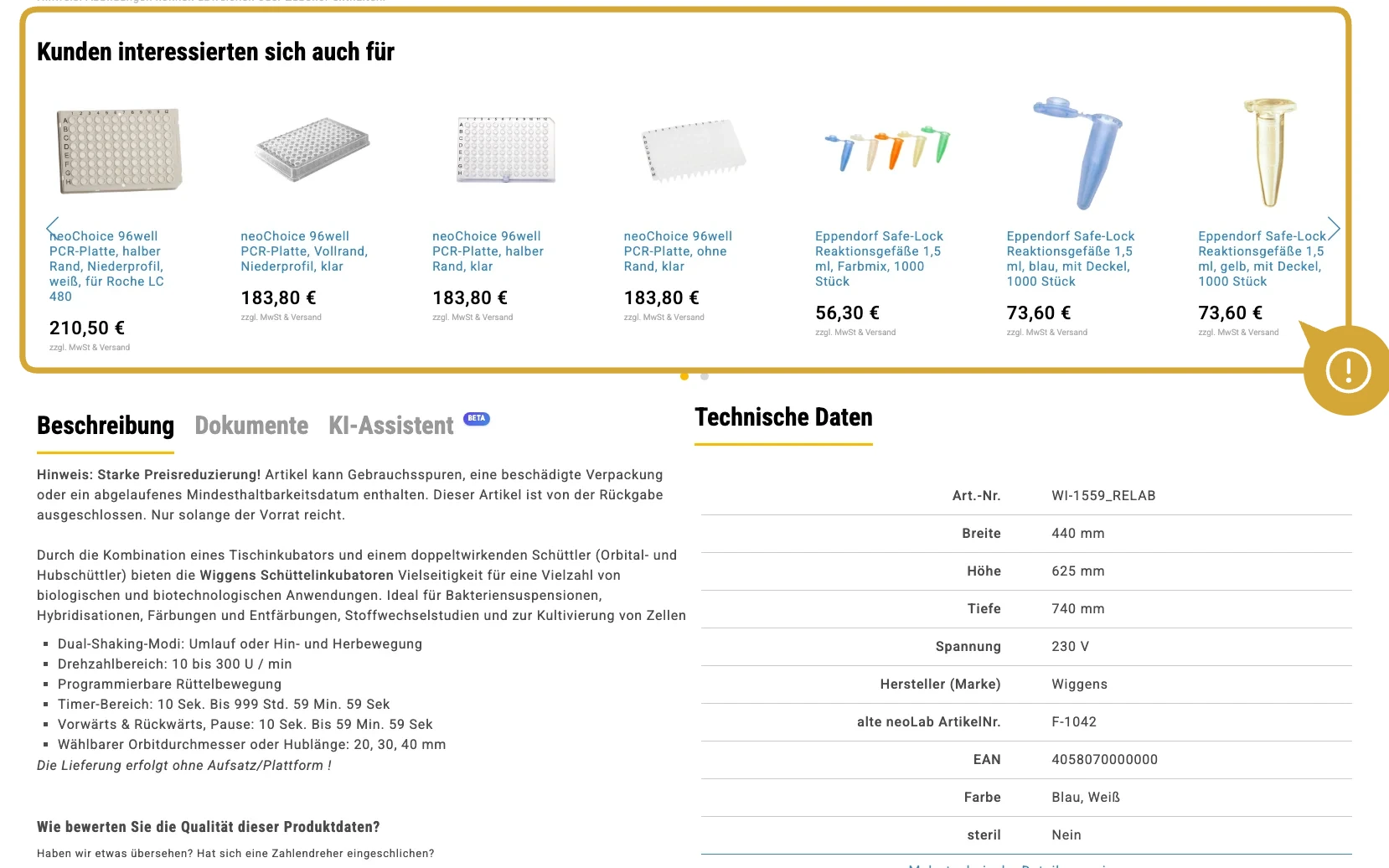 Screenshot-Beleg: neoLab — Kriterium 4.9 Passende Produkte & Zubehör