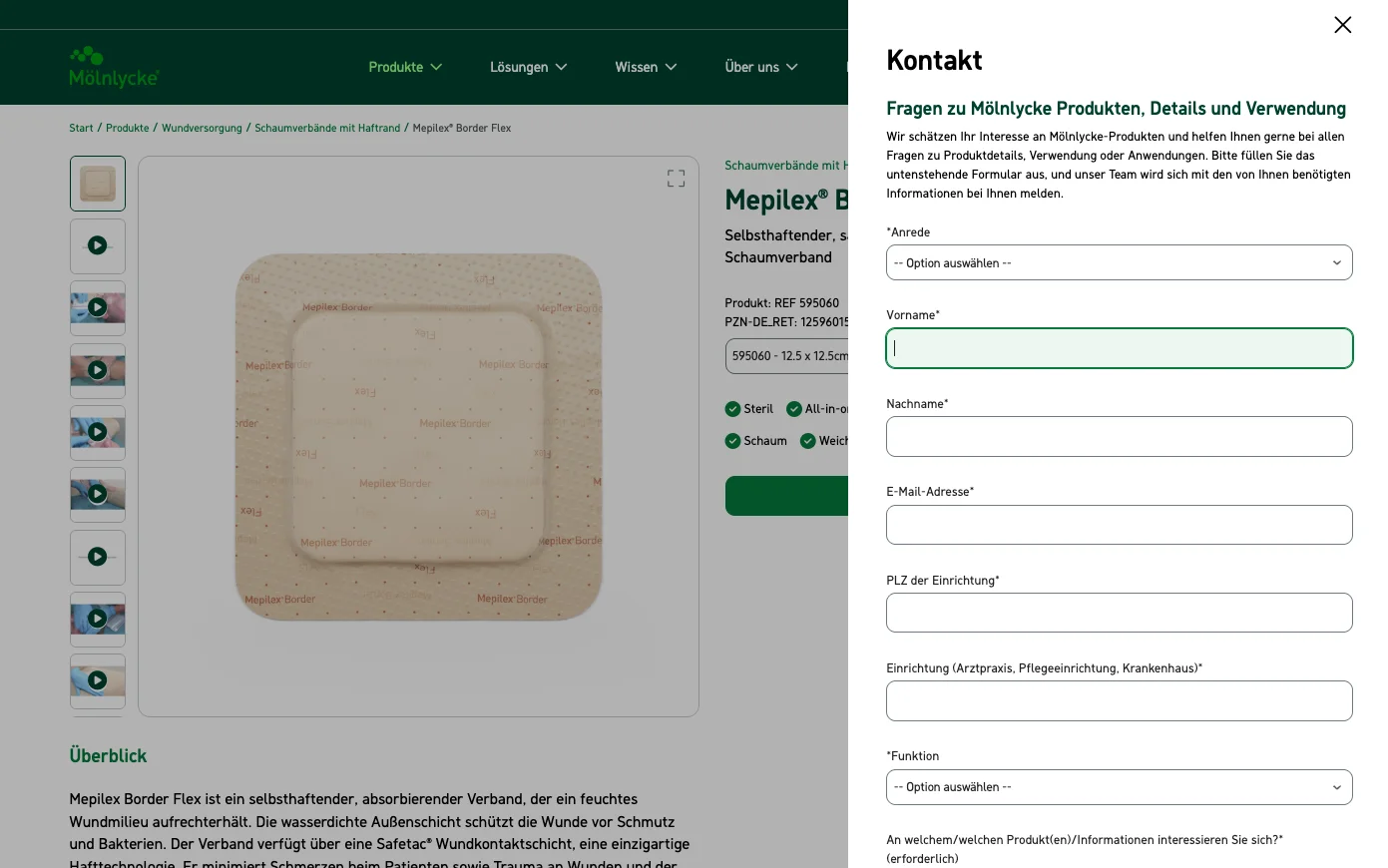 Screenshot-Beleg: Mölnlycke Health Care — Kriterium 6.1 Kontaktmöglichkeiten präsent