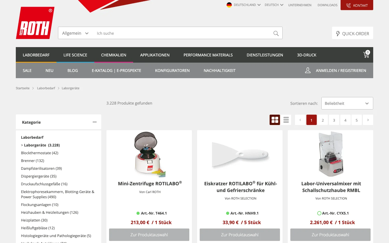 Screenshot-Beleg: Carl Roth — Kriterium 1.2 Grundpreis / €-pro-Einheit