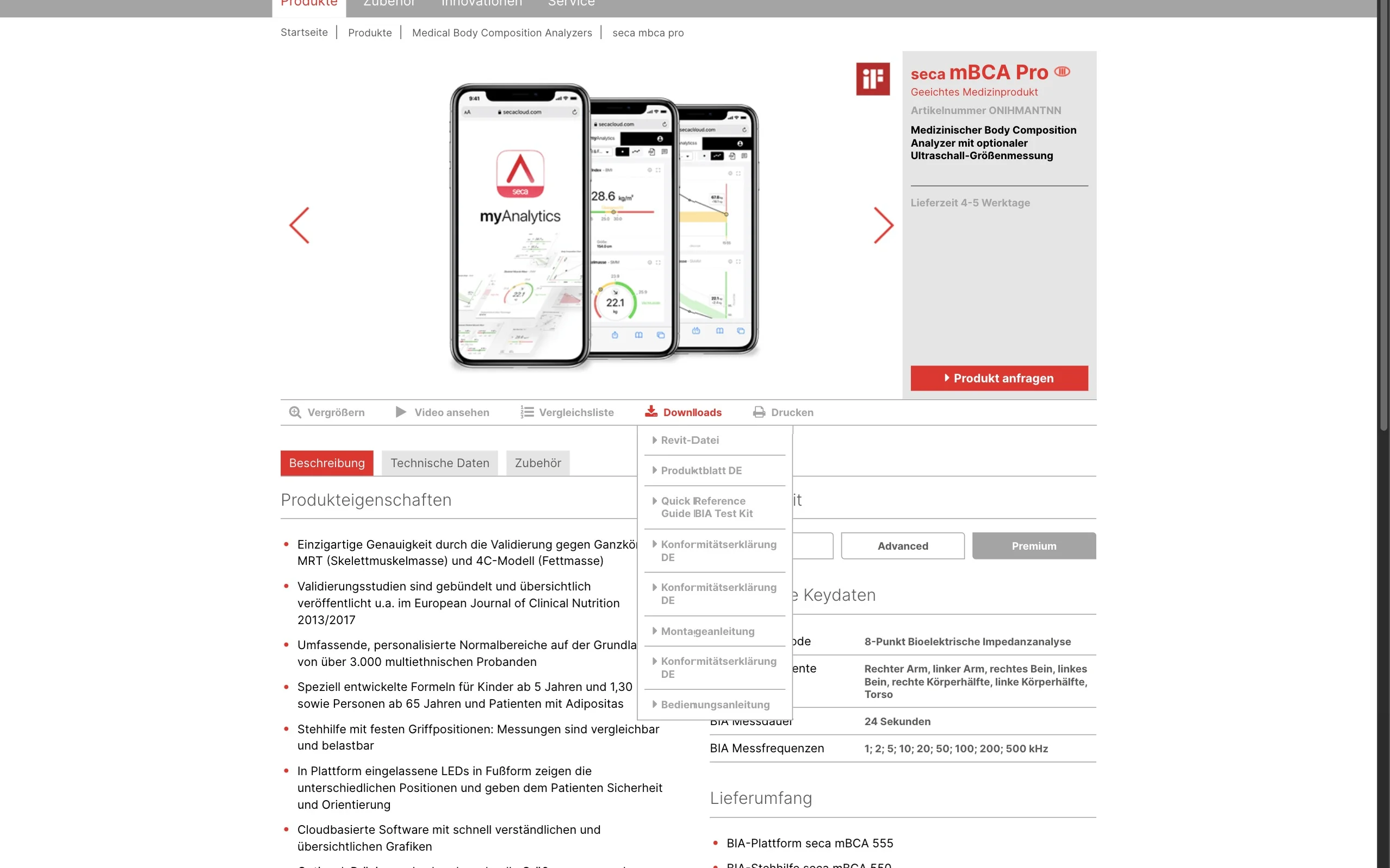 Screenshot-Beleg: SECA — Kriterium 4.2 Tech. Dokumente downloadbar