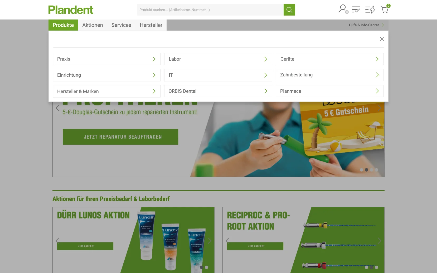 Screenshot-Beleg: Plandent — Kriterium 2.4 Mega-Menü / Hauptnavigation