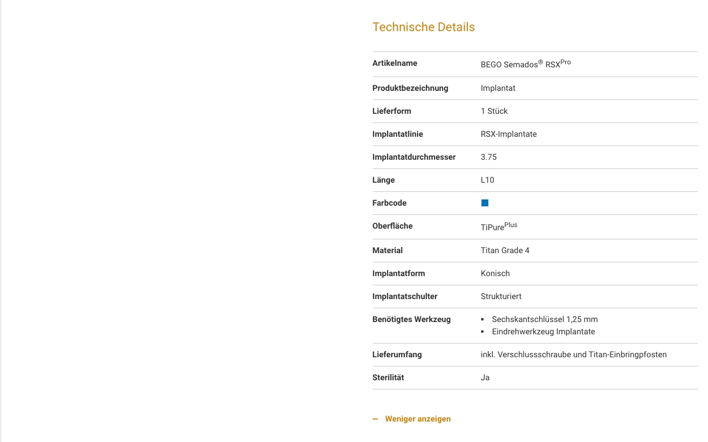 Screenshot-Beleg: BEGO — Kriterium 4.3 Strukturierte Produktinformation