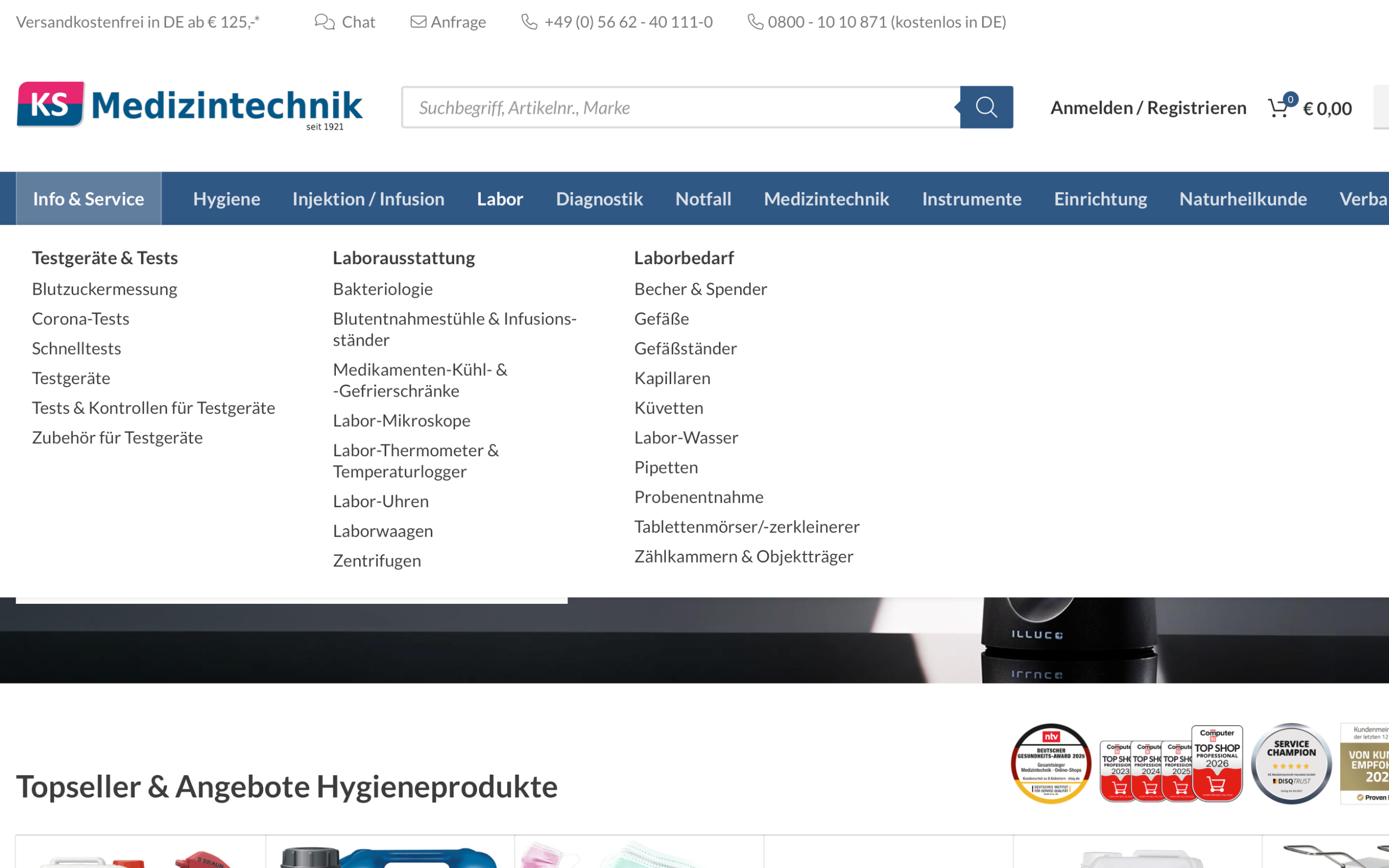 Screenshot-Beleg: KS Medizintechnik — Kriterium 2.4 Mega-Menü / Hauptnavigation