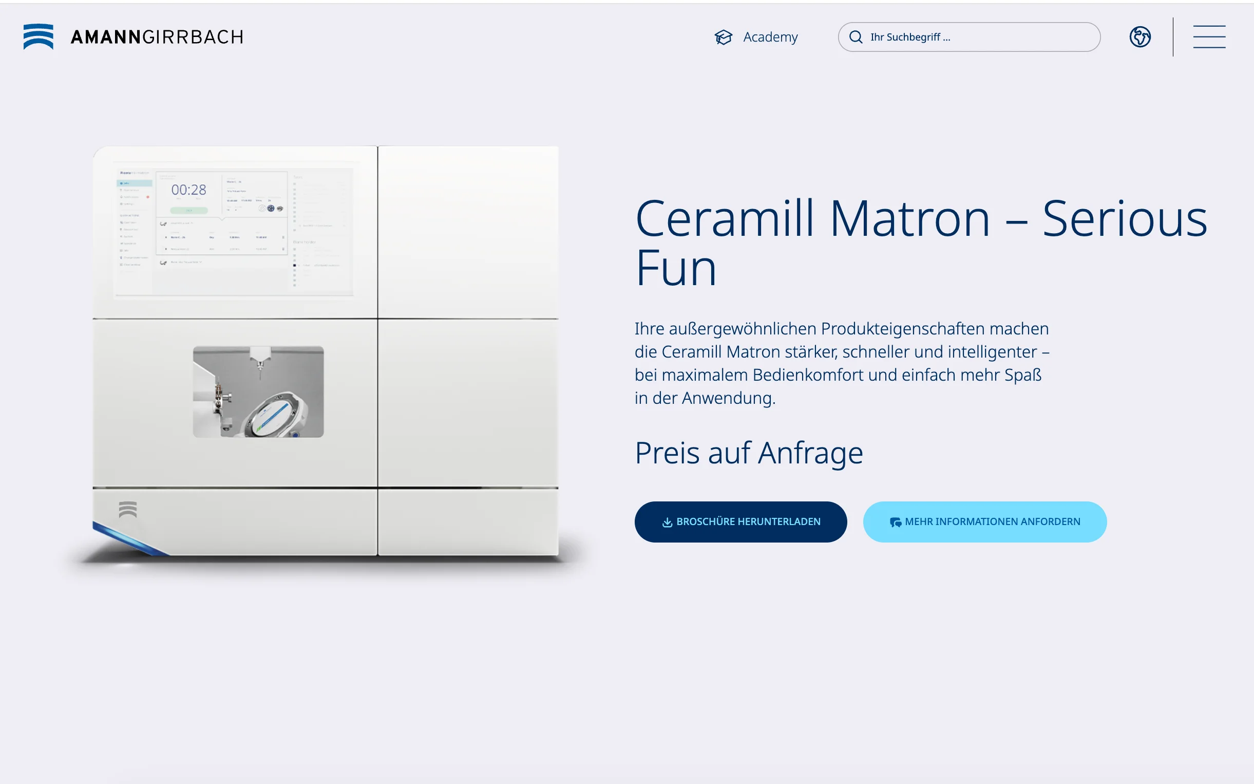 Screenshot-Beleg: Amann Girrbach — Kriterium 1.4 Design & Gesamteindruck