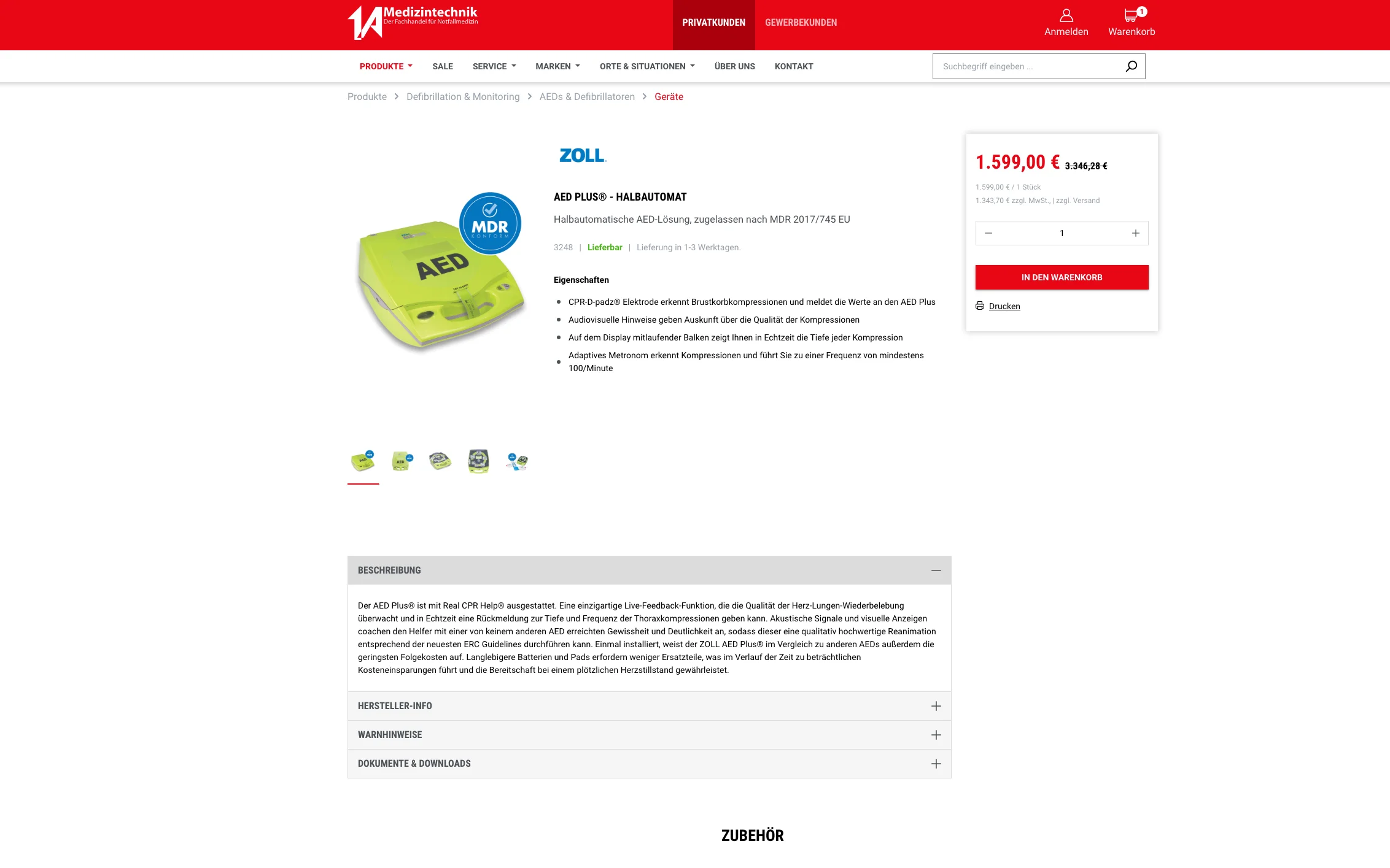 Screenshot-Beleg: 1a-medizintechnik — Kriterium 4.3 Strukturierte Produktinformation