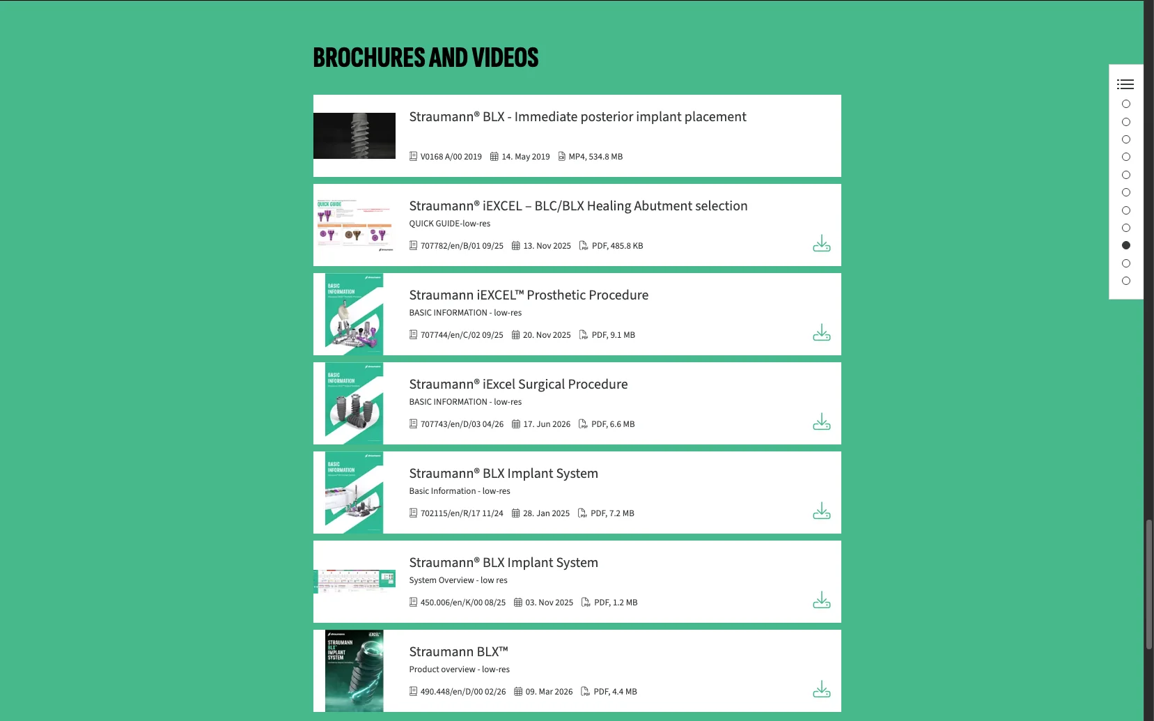 Screenshot-Beleg: Straumann Group — Kriterium 4.2 Tech. Dokumente downloadbar