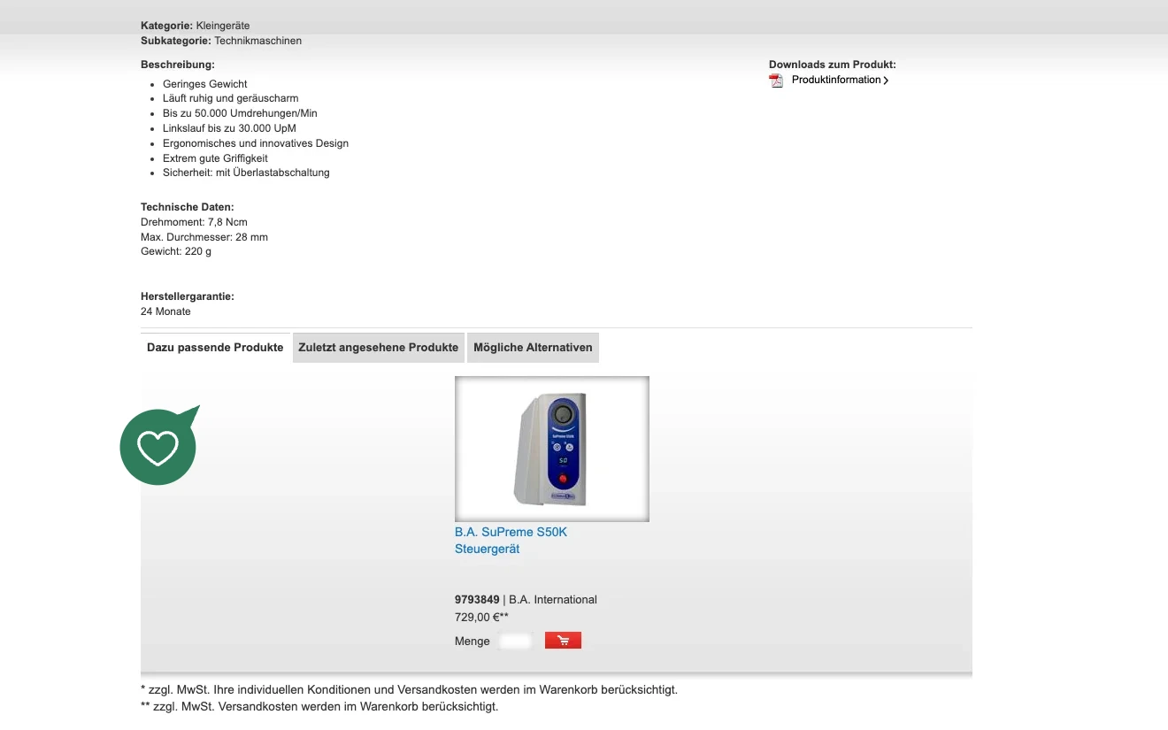 Screenshot-Beleg: Henry Schein Dental — Kriterium 4.9 Passende Produkte & Zubehör
