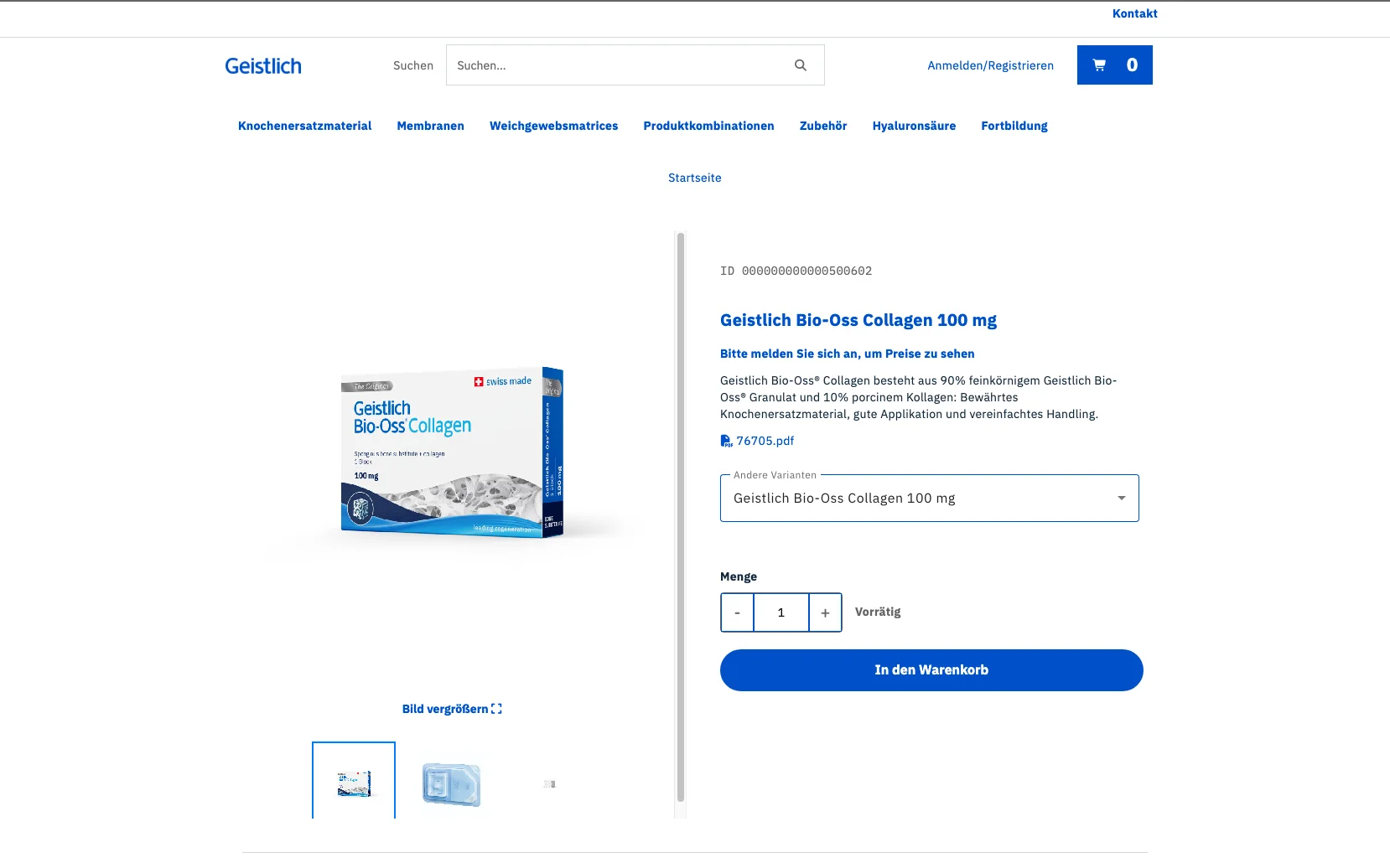 Screenshot-Beleg: Geistlich — Kriterium 2.2 Suche per Artikelnr./PZN/REF