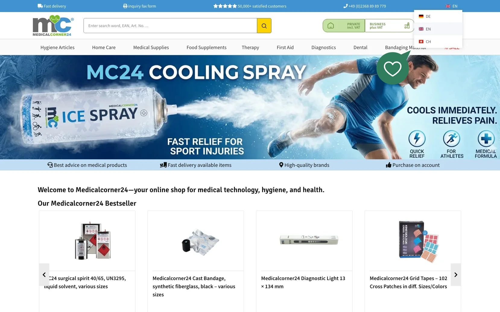 Screenshot-Beleg: medicalcorner24 — Kriterium 1.5 Sprachauswahl