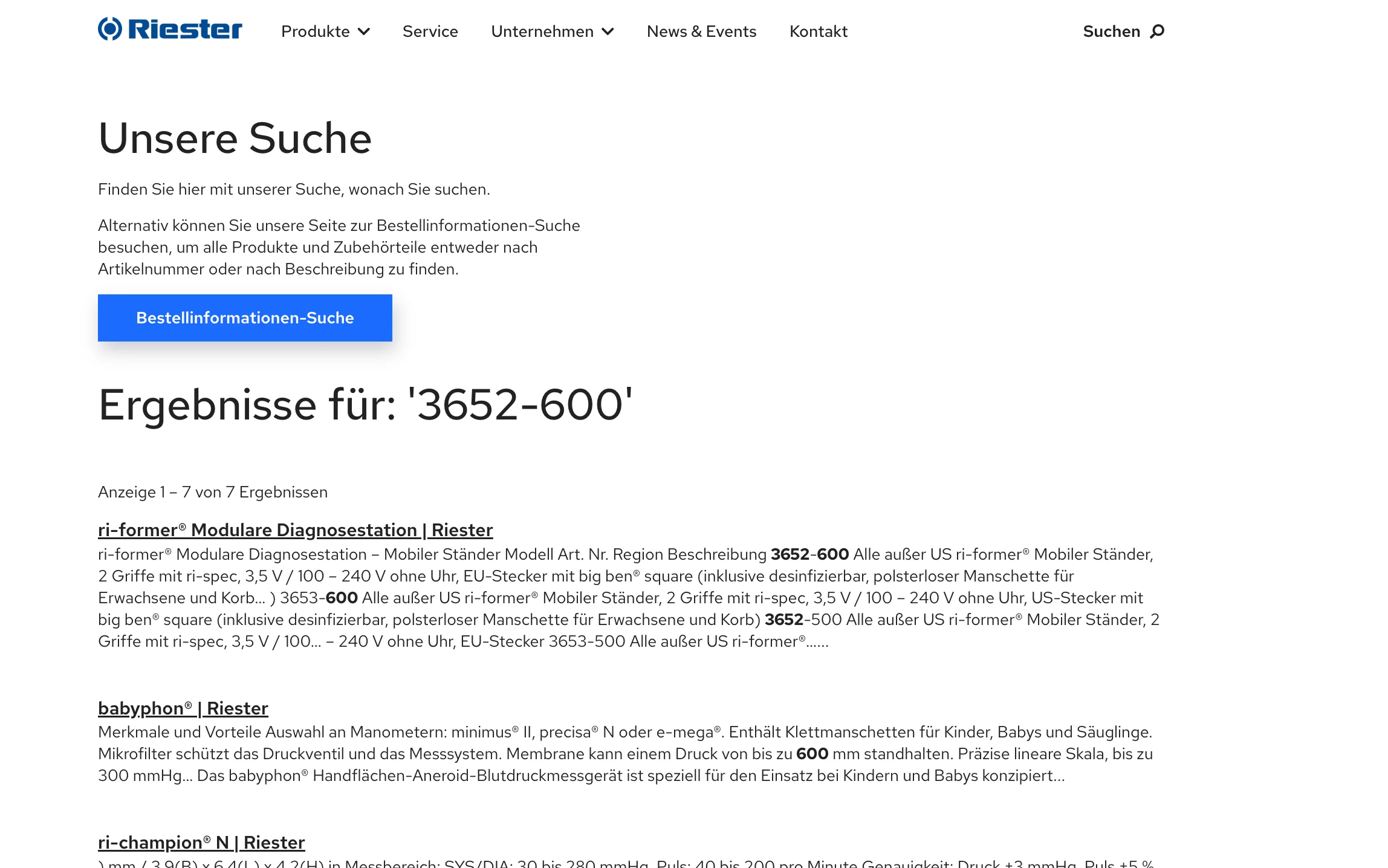 Screenshot-Beleg: Riester — Kriterium 2.2 Suche per Artikelnr./PZN/REF