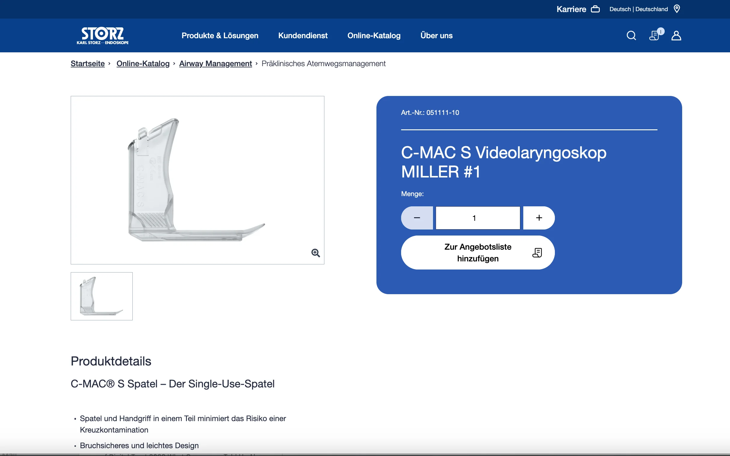 Screenshot-Beleg: Karl Storz — Kriterium 4.1 Mehrere Bilder + Zoom (360°)