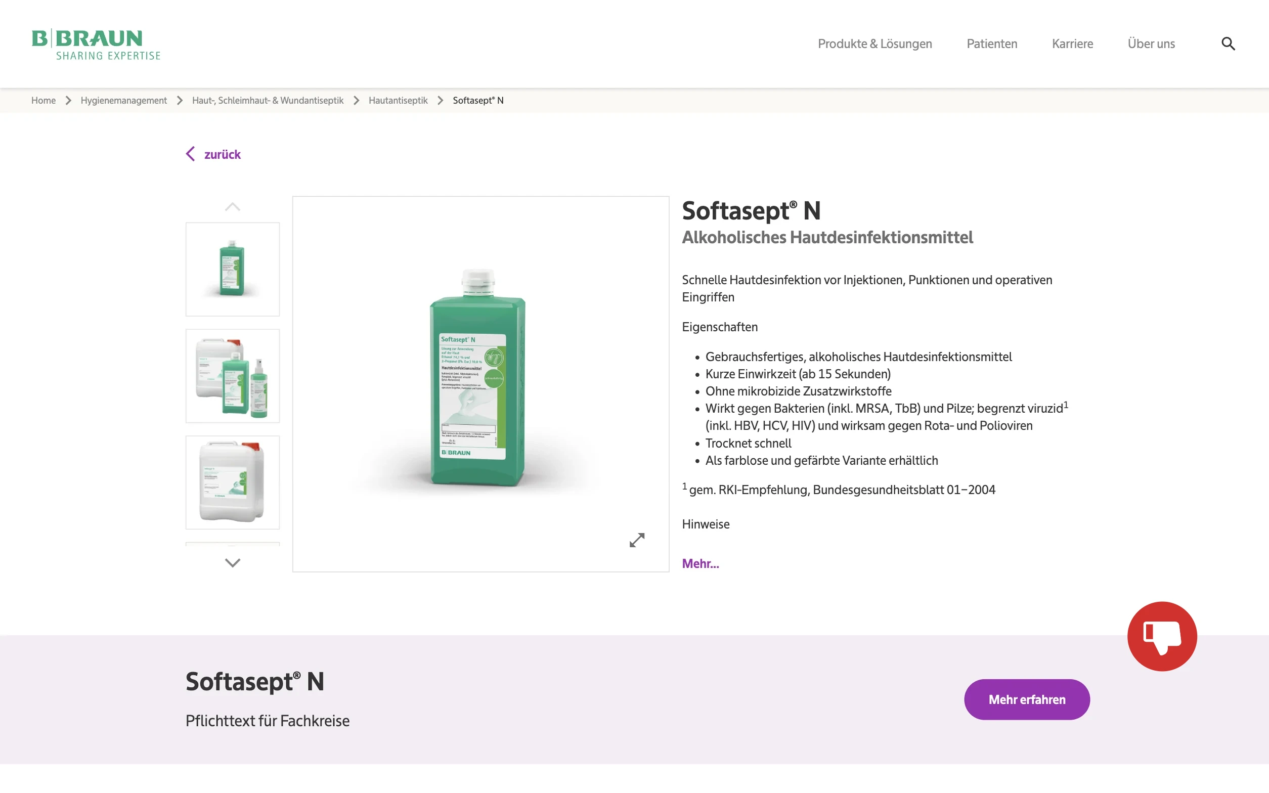 Screenshot-Beleg: B. Braun — Kriterium 6.1 Kontaktmöglichkeiten präsent