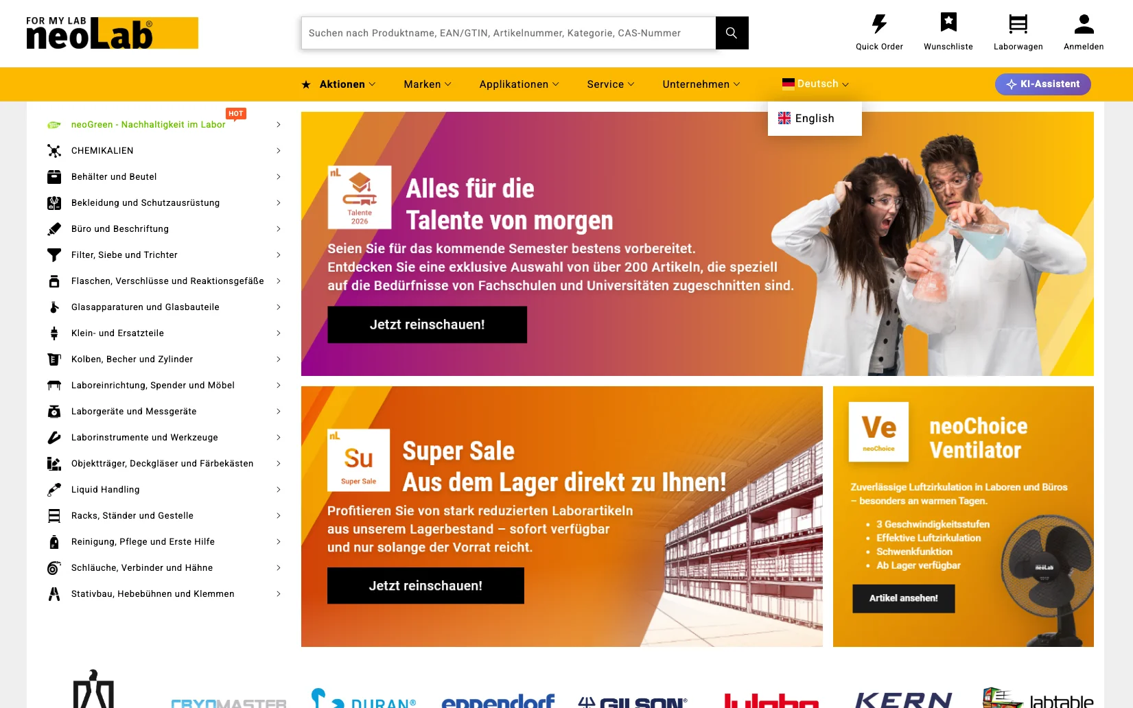 Screenshot-Beleg: neoLab — Kriterium 1.5 Sprachauswahl