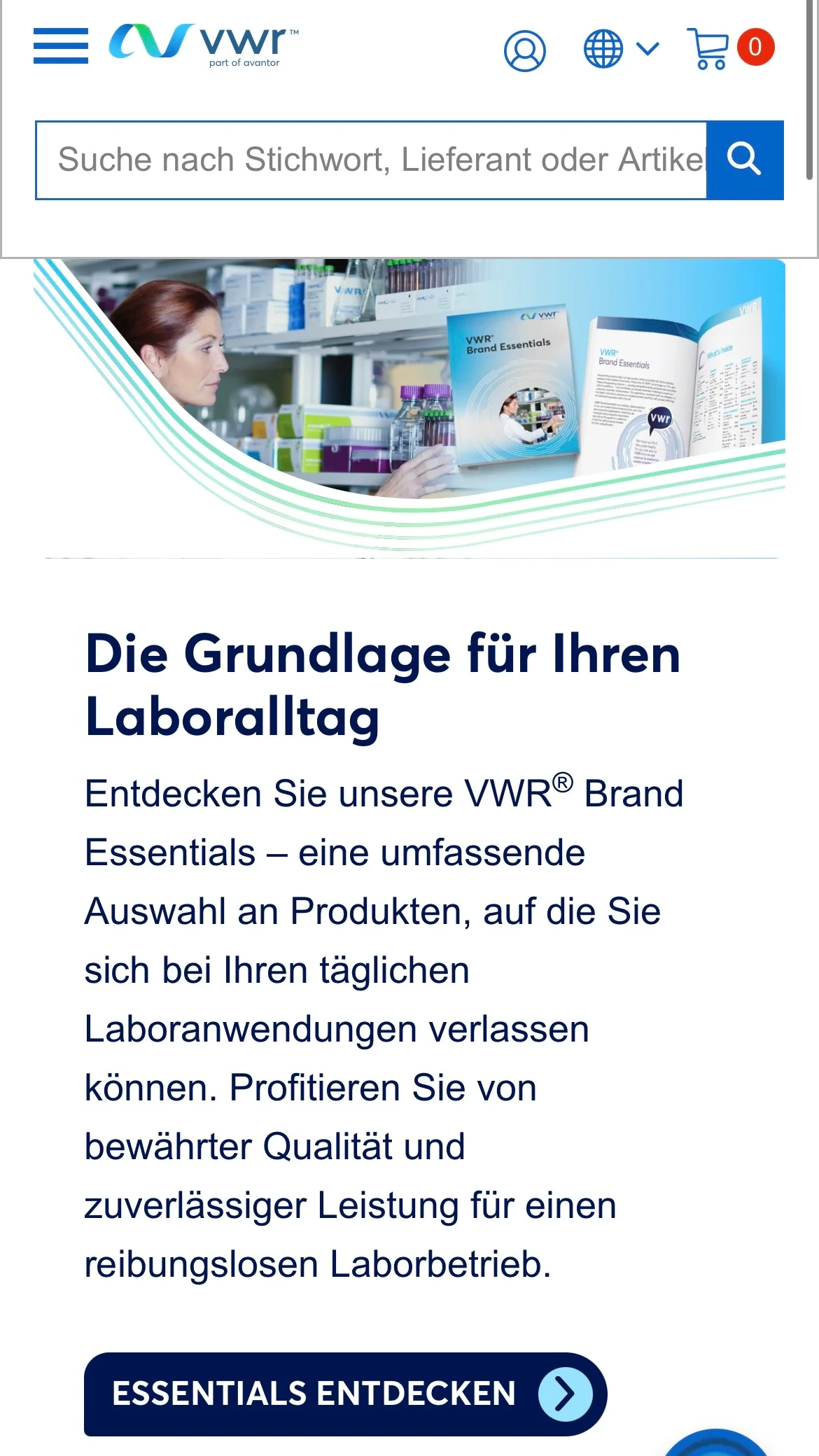 Screenshot-Beleg: VWR / Avantor — Kriterium 7.5 Mobile Bedienbarkeit